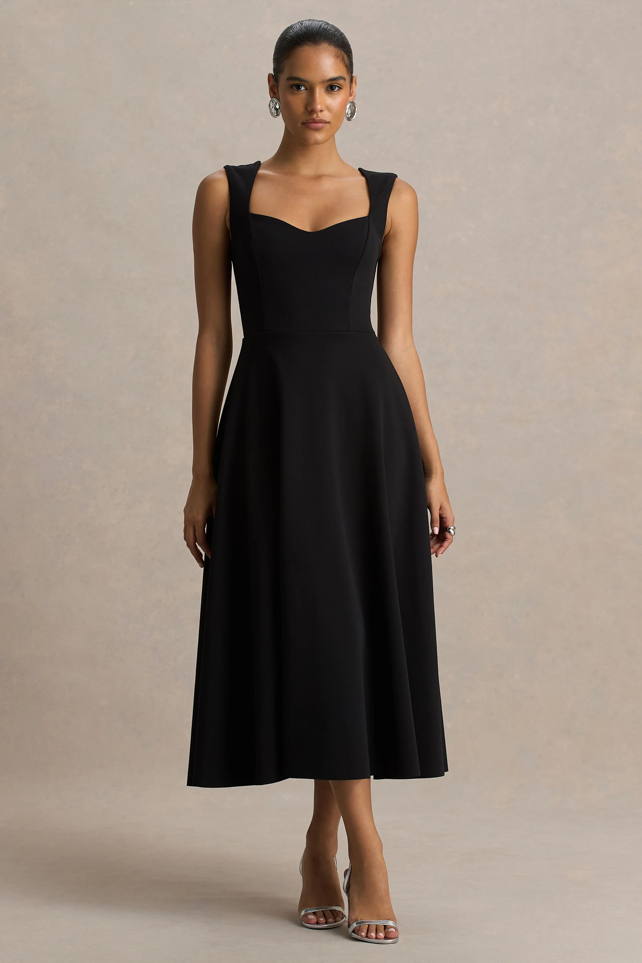 Andromeda | Black Sweetheart-Neck Midi Dress - Image 5
