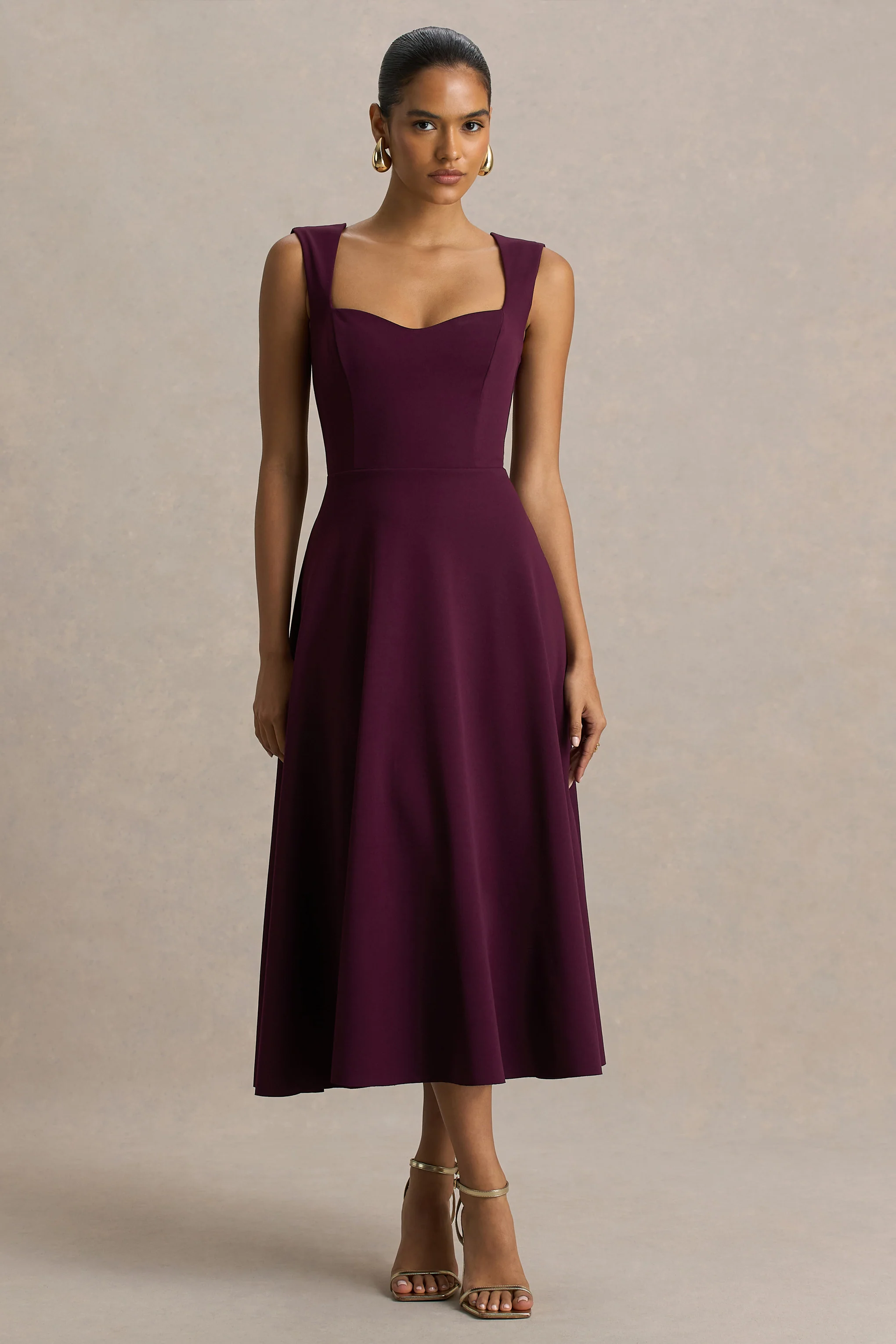 Andromeda | Burgundy Sweetheart-Neck Midi Dress - Image 3