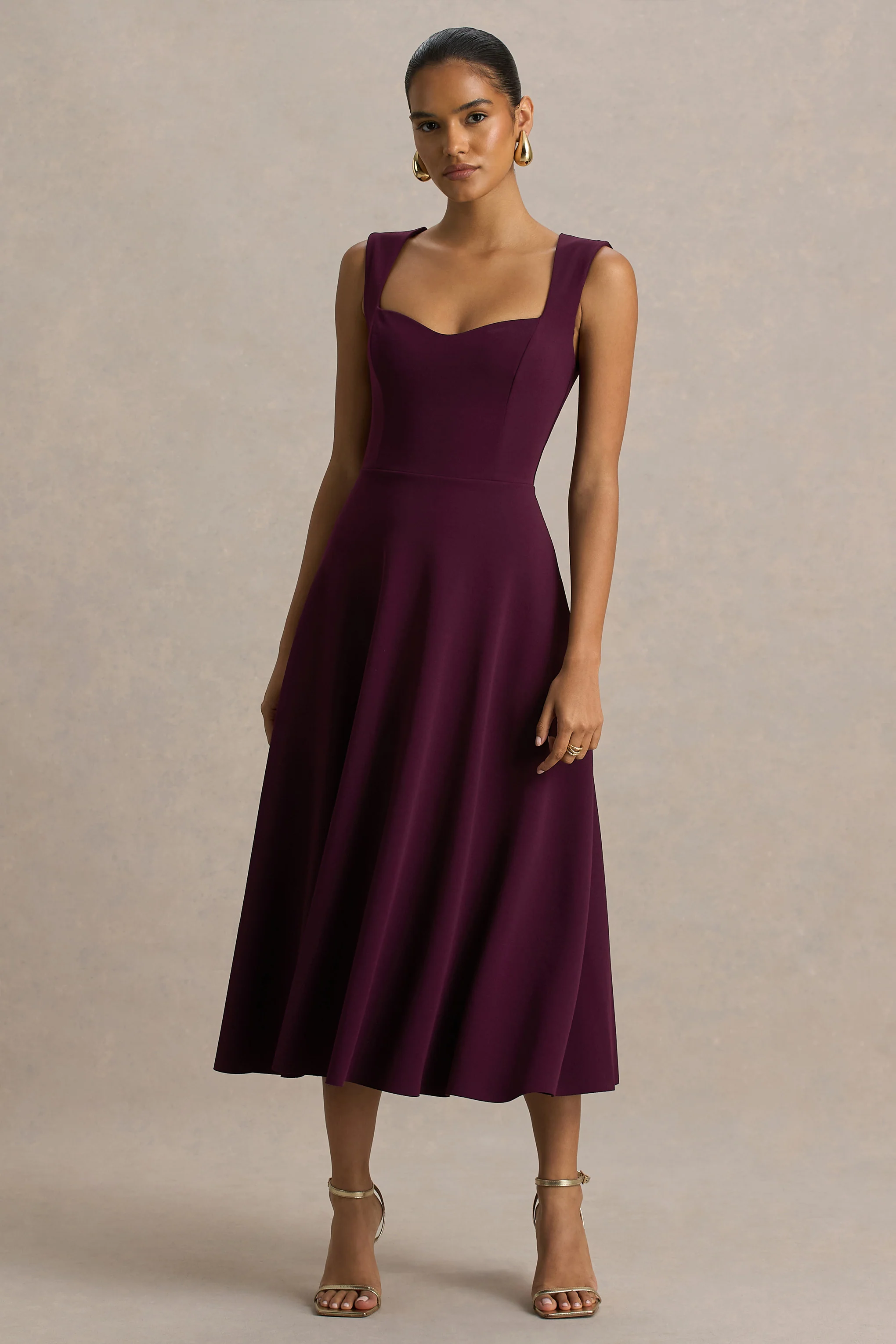 Andromeda | Burgundy Sweetheart-Neck Midi Dress - Image 5