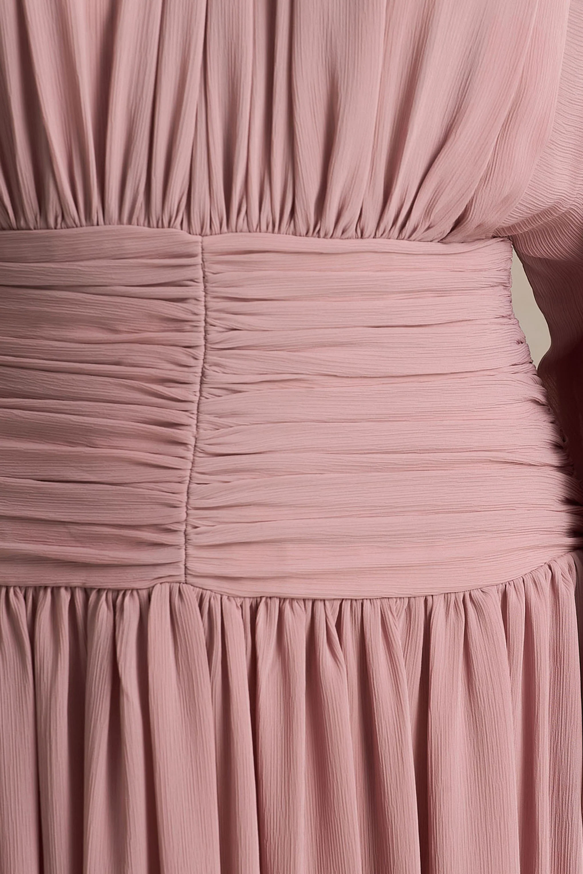 Annabel | Dusty Pink High-Neck Midi Dress With Pleating - Image 6