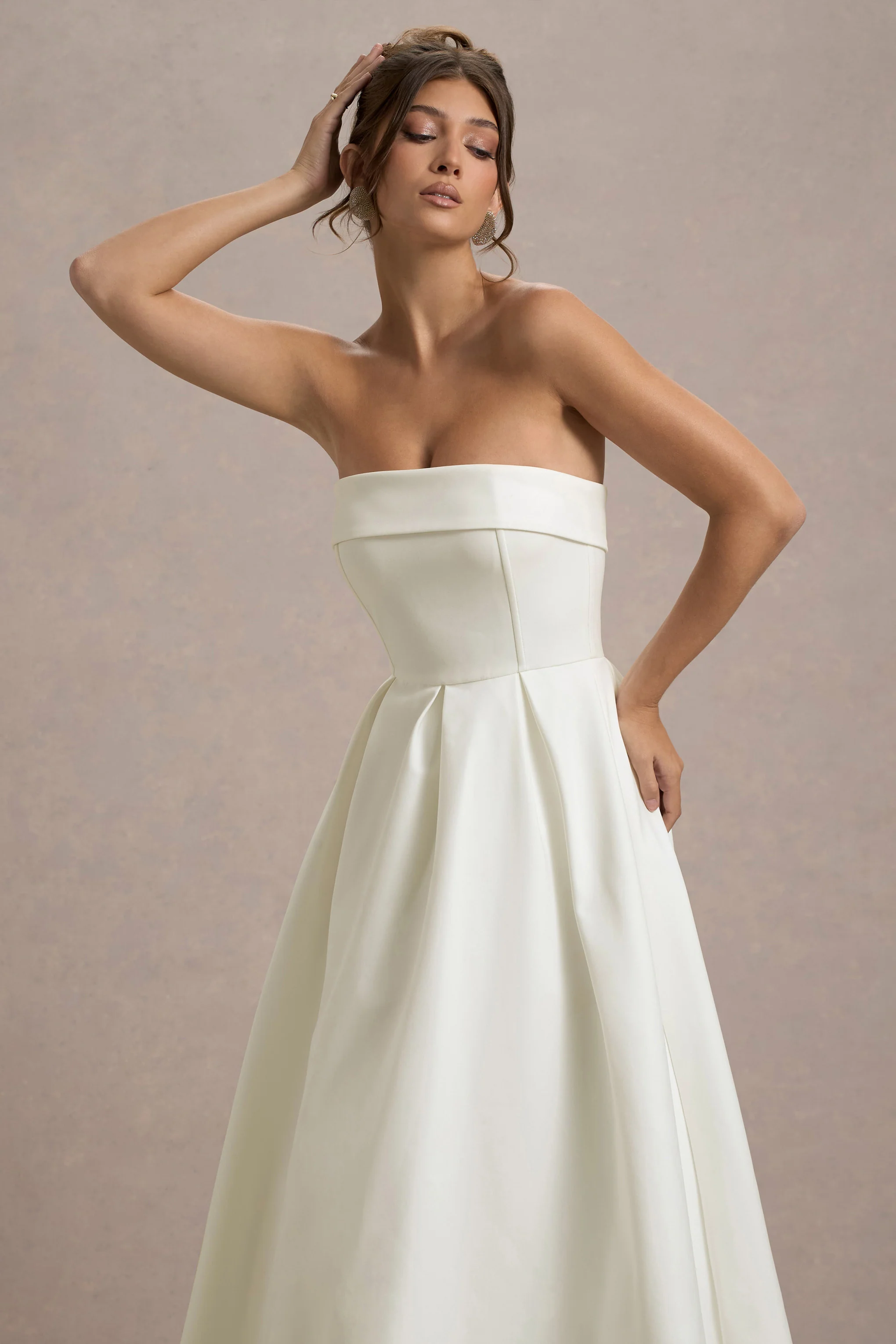 Annalise | Ecru Bandeau Skater Midi Dress - Image 3