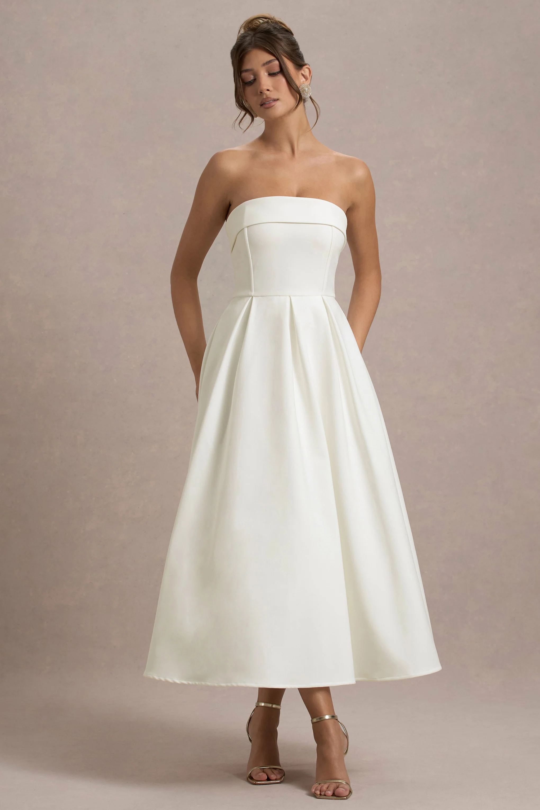 Annalise | Ecru Bandeau Skater Midi Dress - Image 4