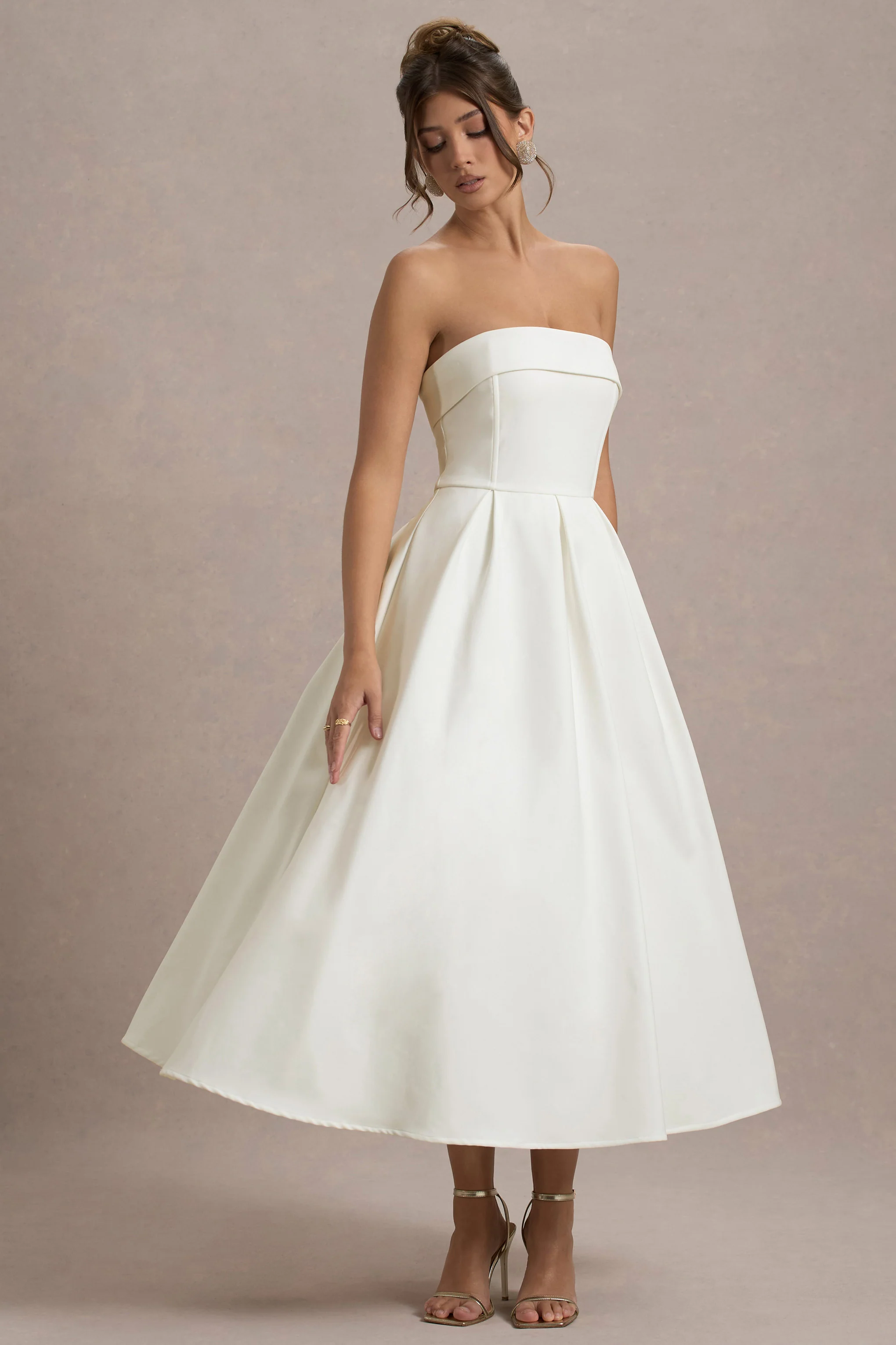 Annalise | Ecru Bandeau Skater Midi Dress - Image 6