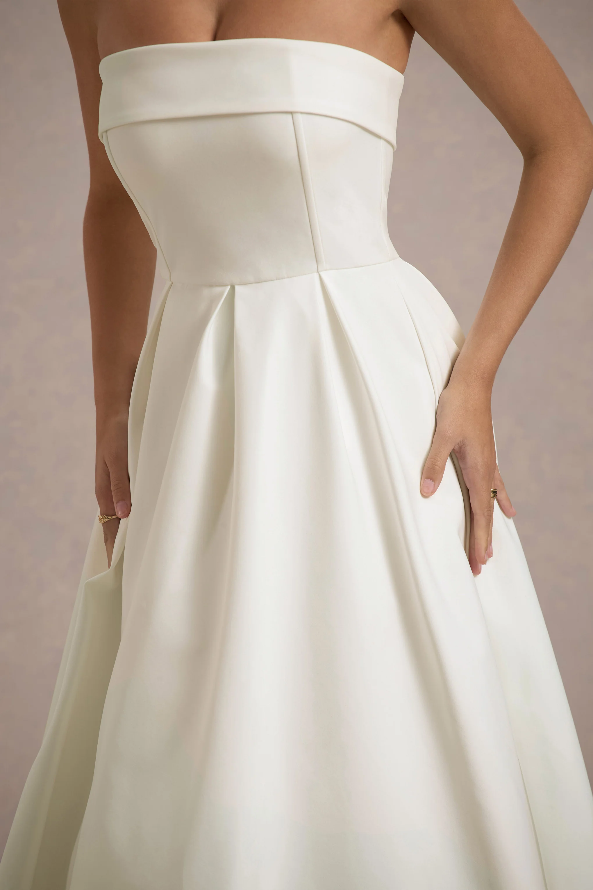 Annalise | Ecru Bandeau Skater Midi Dress - Image 7