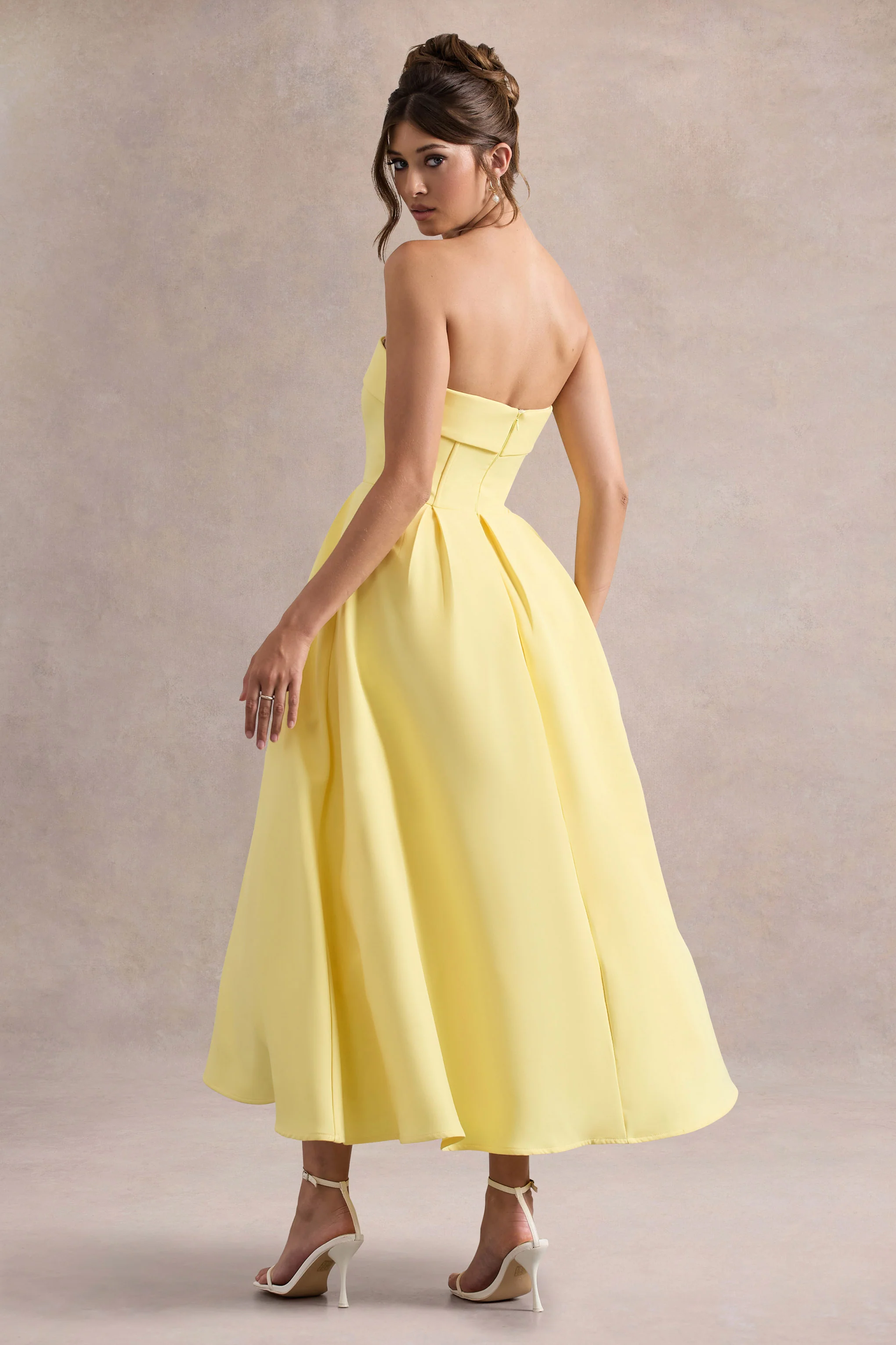 Annalise | Lemon Bandeau Skater Midi Dress - Image 2