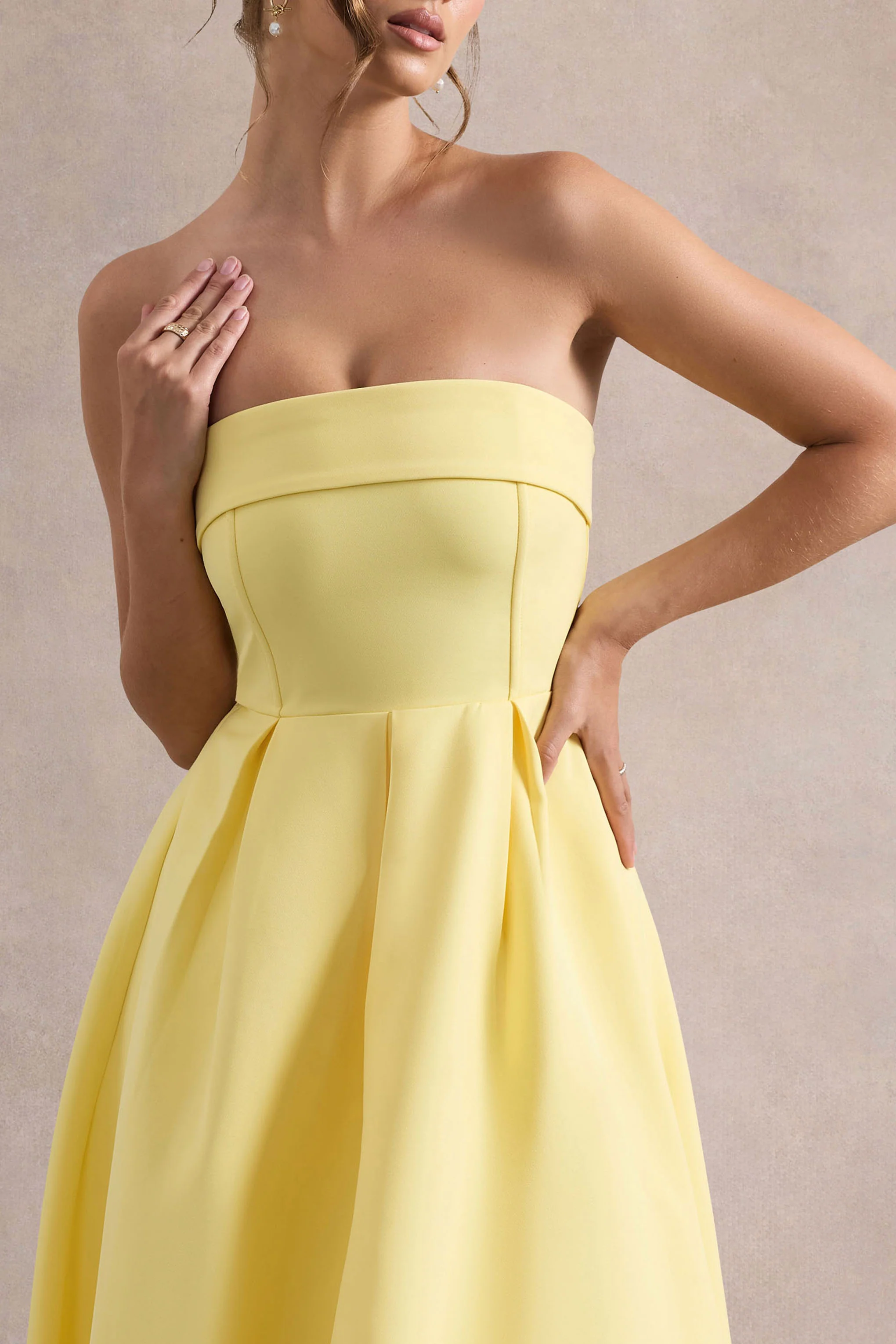 Annalise | Lemon Bandeau Skater Midi Dress - Image 3