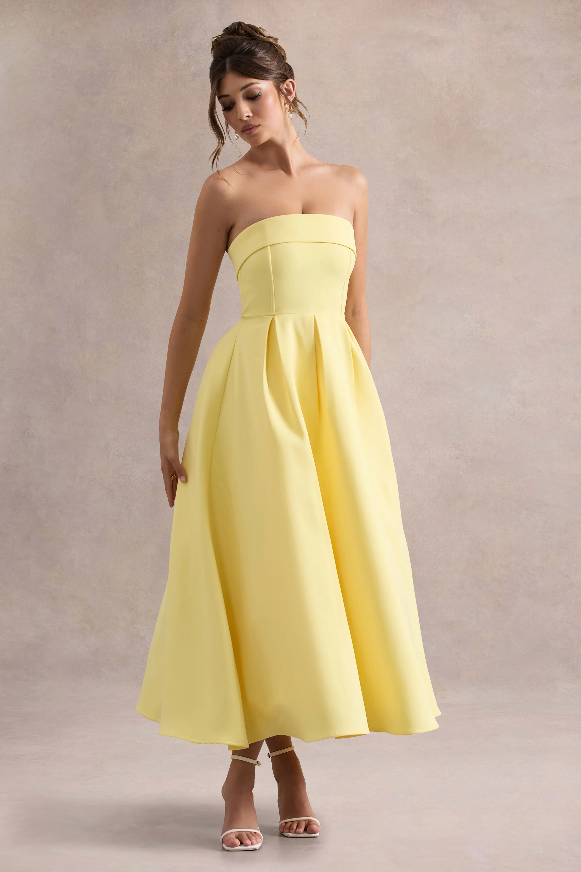 Annalise | Lemon Bandeau Skater Midi Dress - Image 4