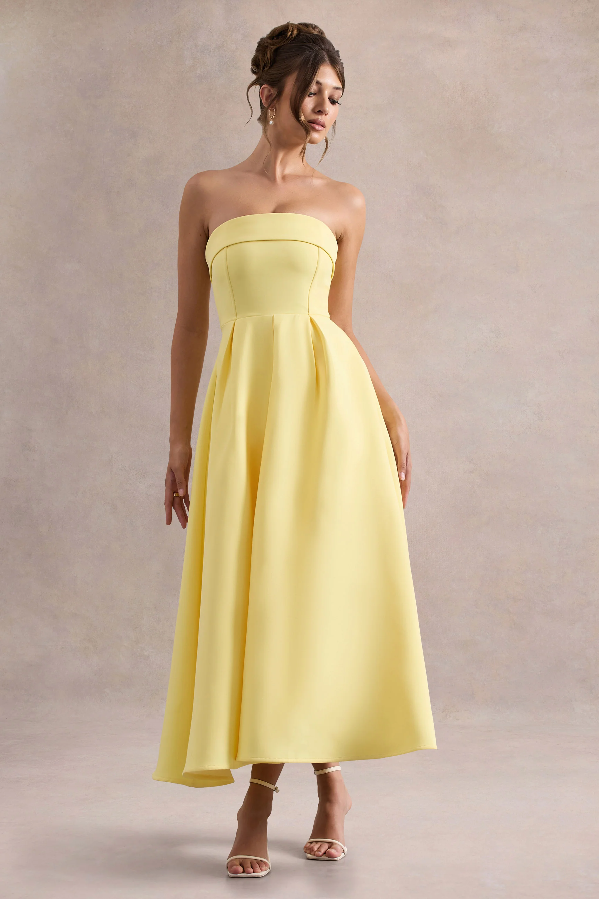 Annalise | Lemon Bandeau Skater Midi Dress - Image 5