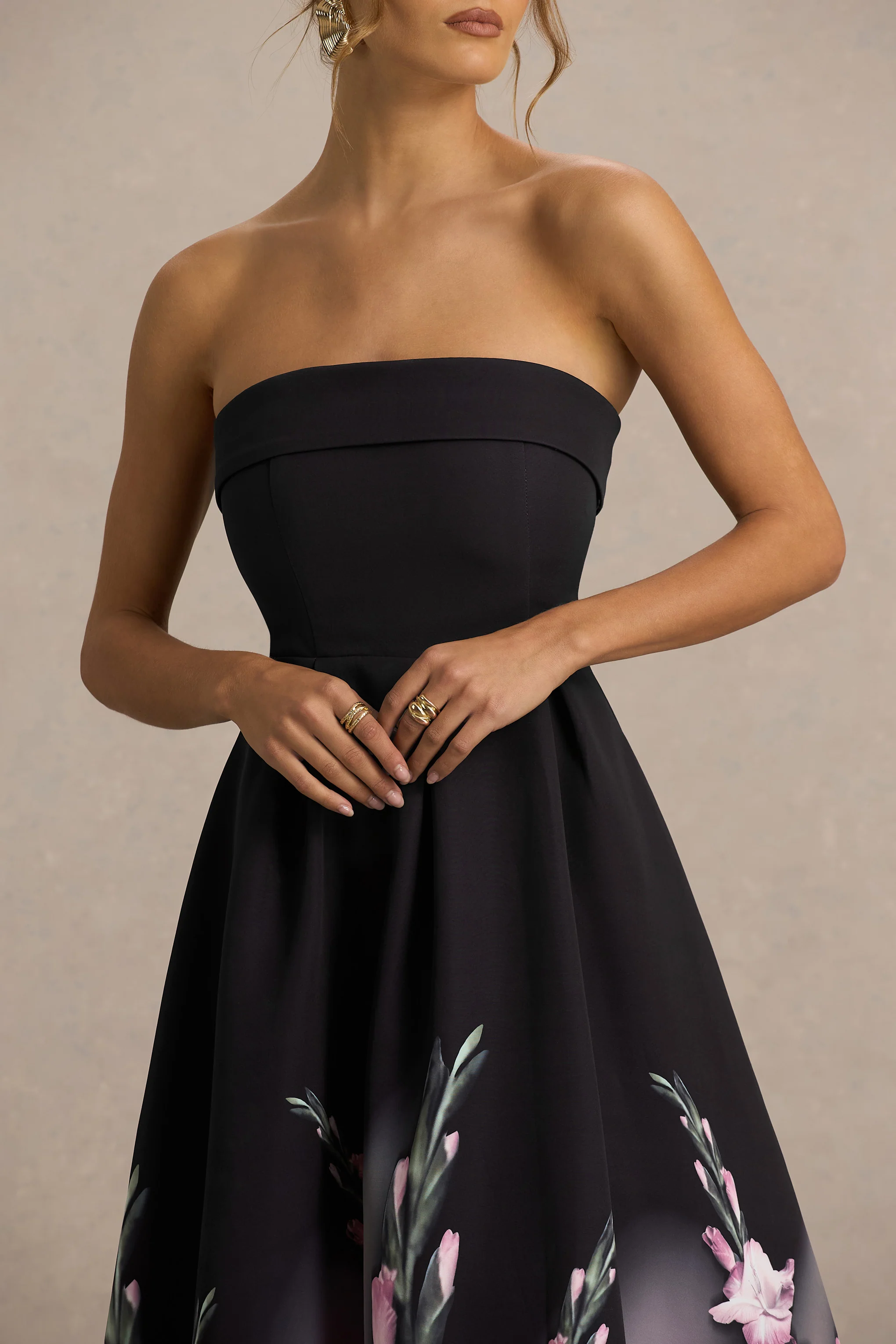 Annalise | Pink Border Print Bandeau Midi Dress - Image 2