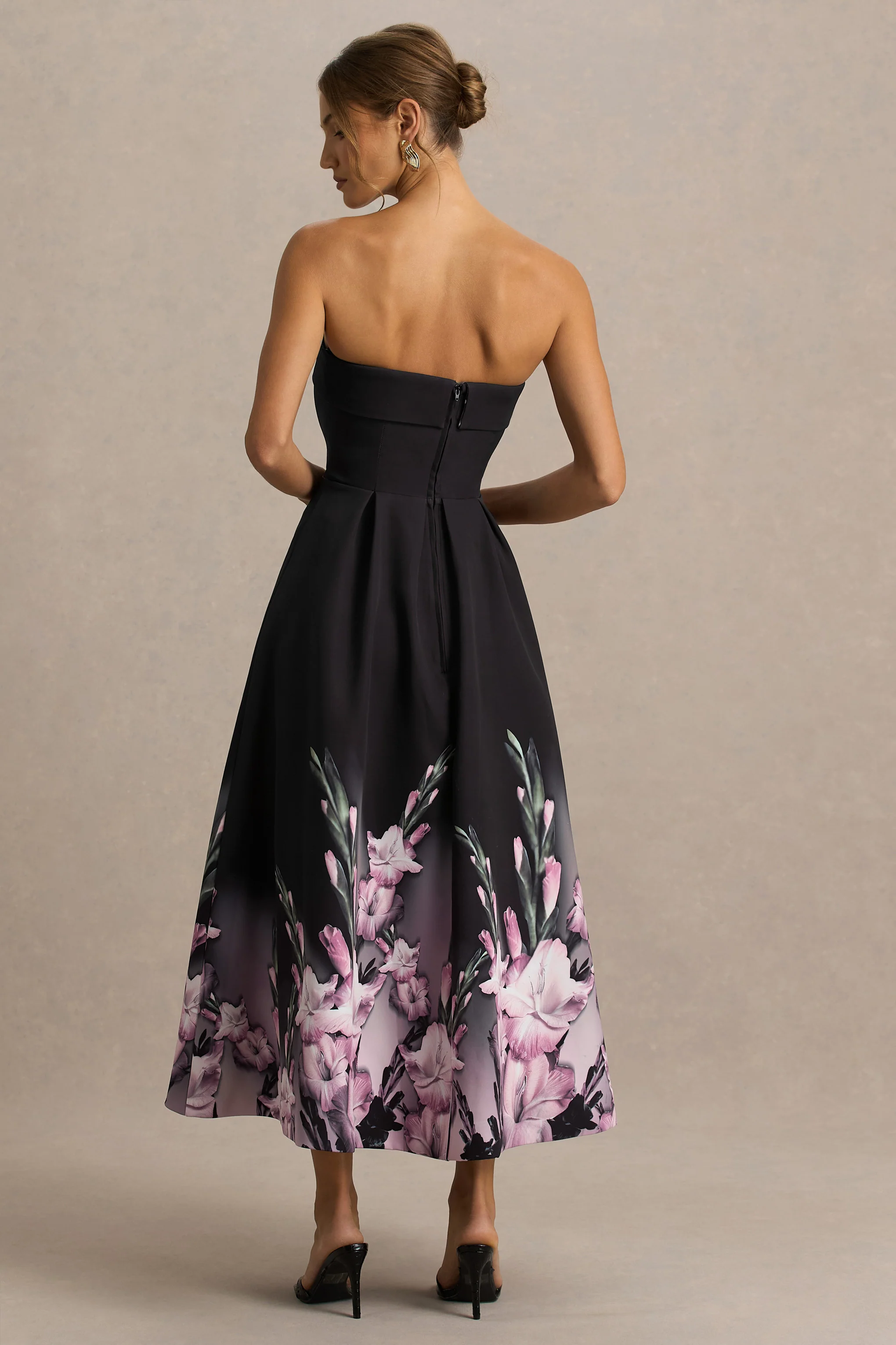 Annalise | Pink Border Print Bandeau Midi Dress - Image 3