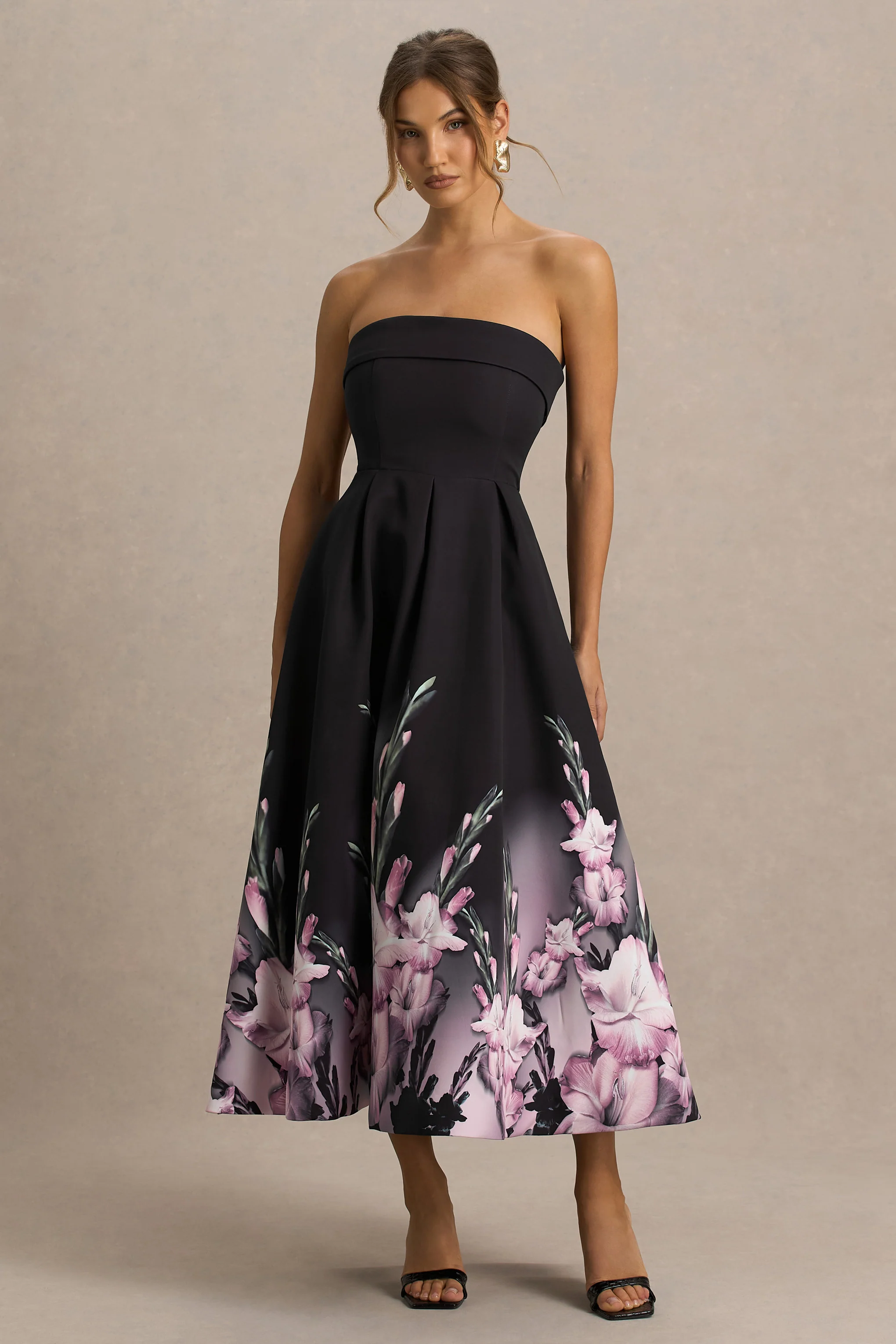 Annalise | Pink Border Print Bandeau Midi Dress - Image 4