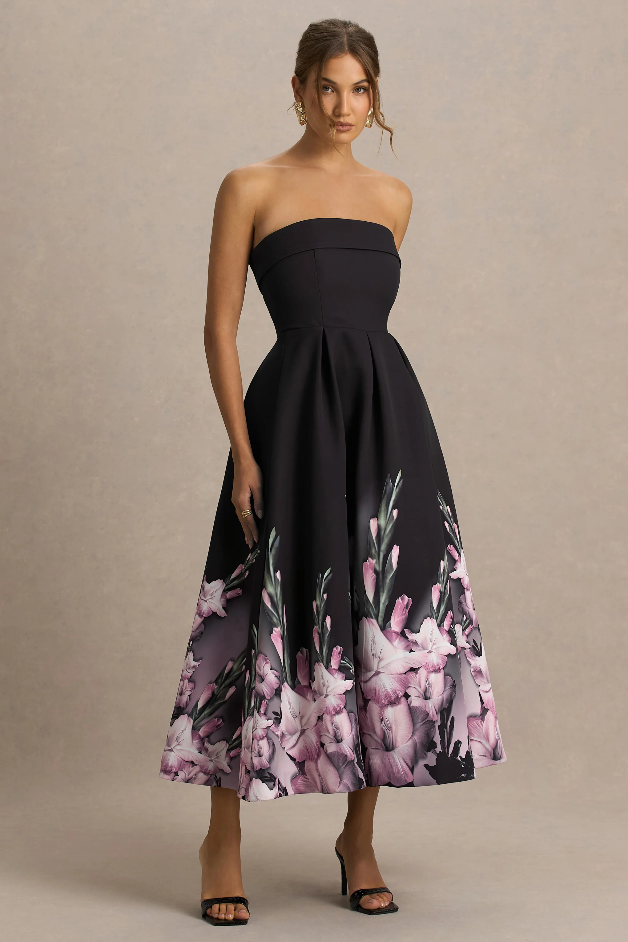 Annalise | Pink Border Print Bandeau Midi Dress - Image 5
