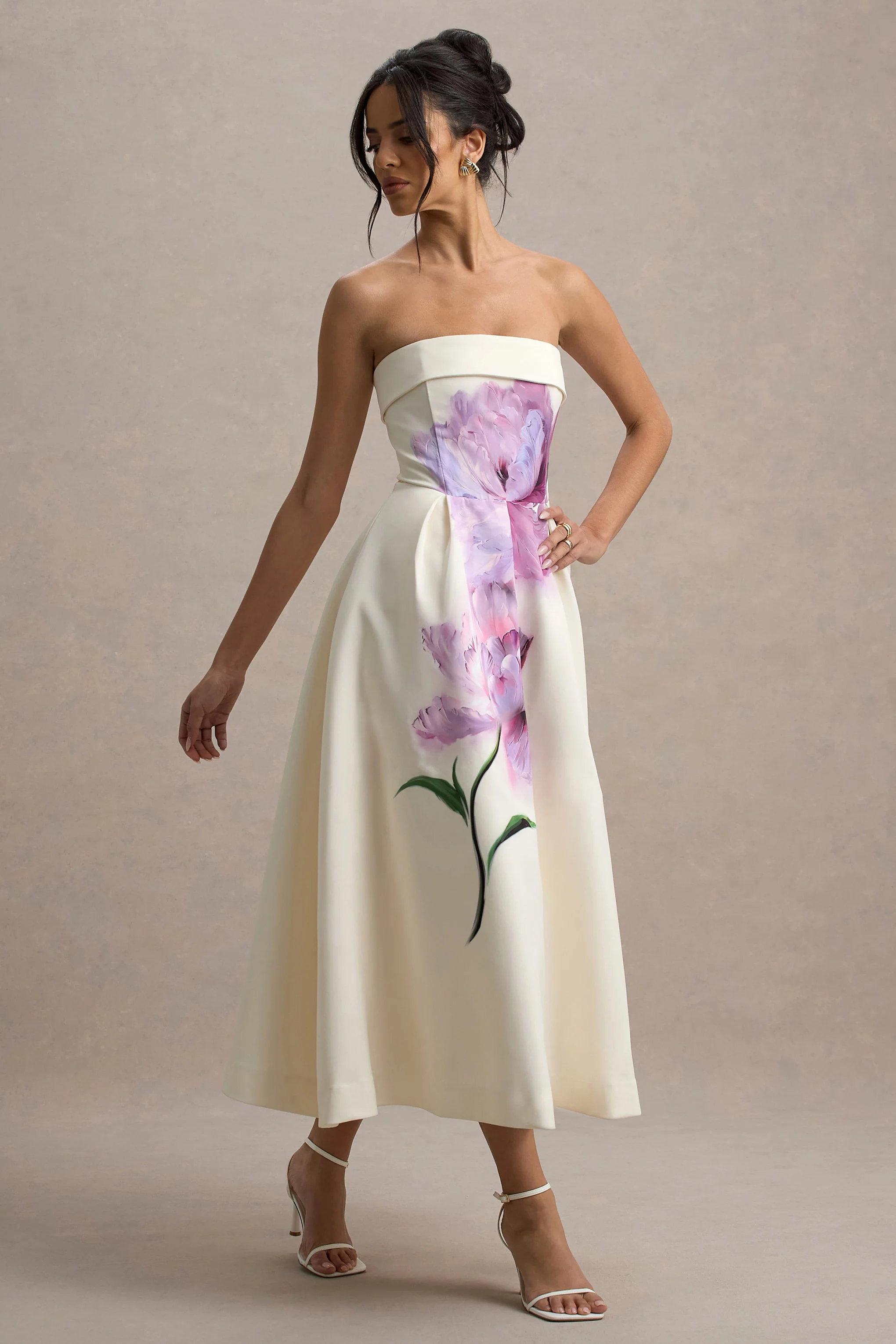Annalise | Peony Floral Print Bandeau Skater Midi Dress - Image 4
