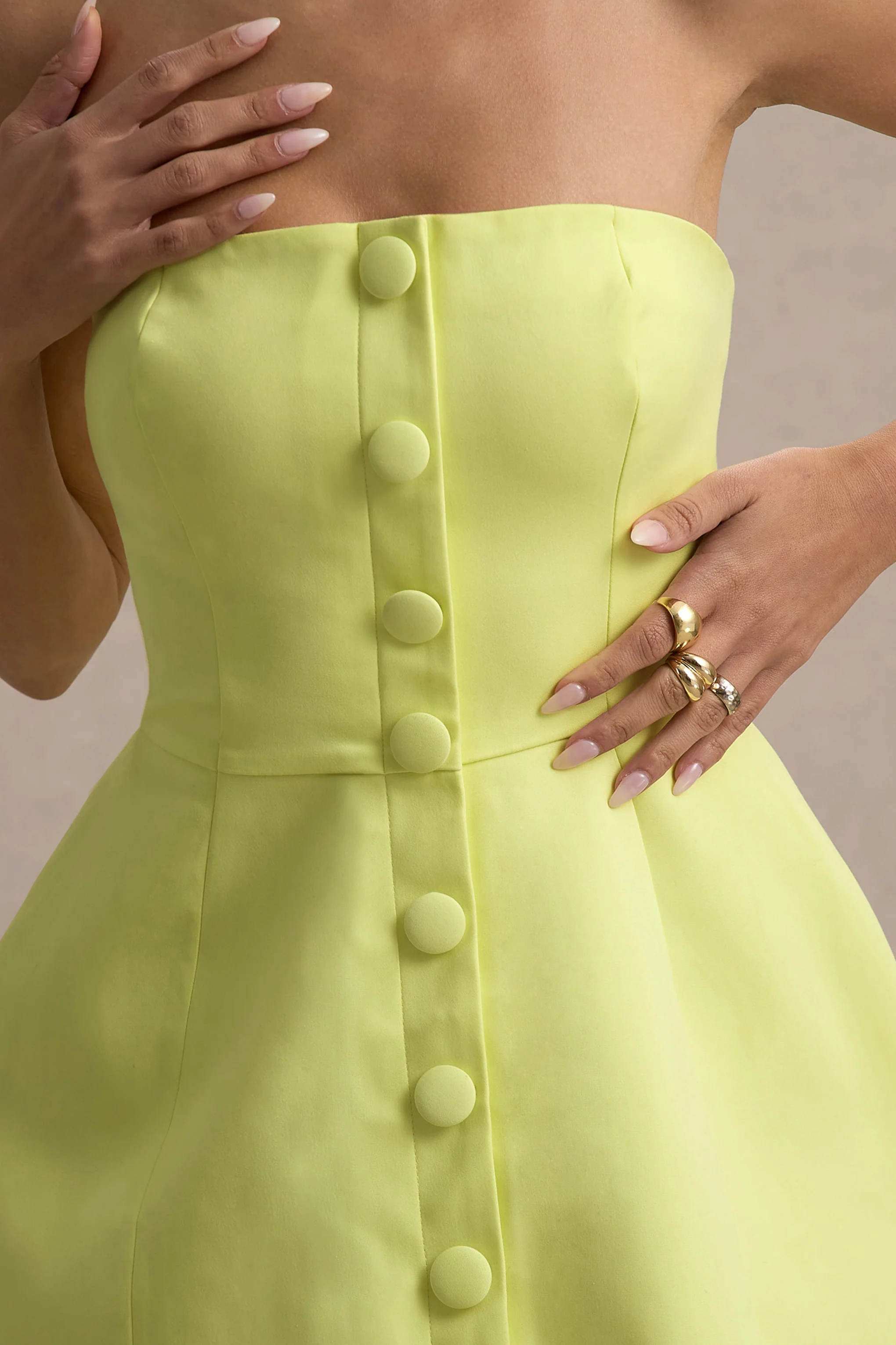 Anniston | Lemon Bandeau Tailored Button Mini Dress - Image 7