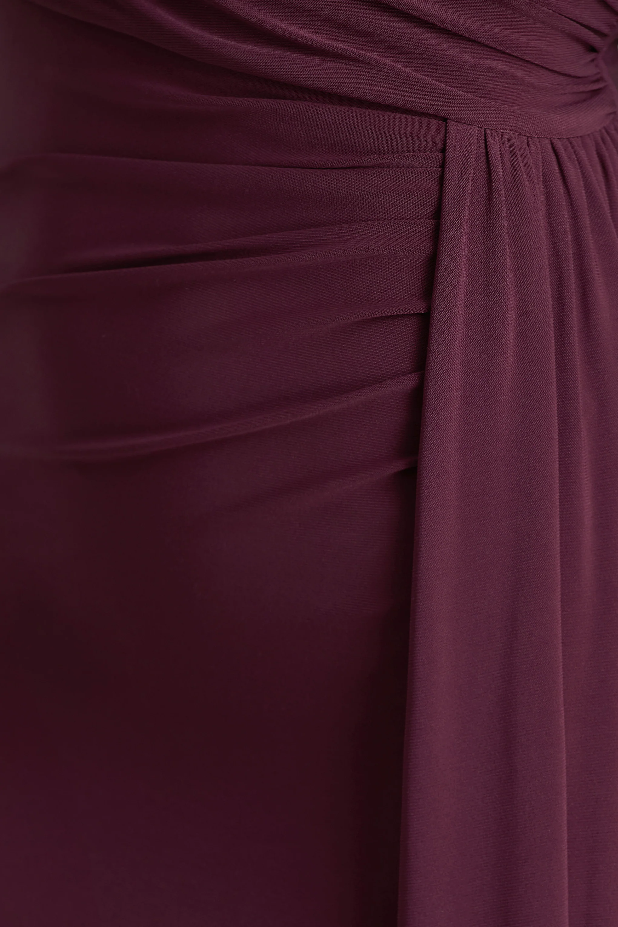 Anticipation | Burgundy High-Neck Maxi Dress With Front Split And Ruched Detailing - Image 6
