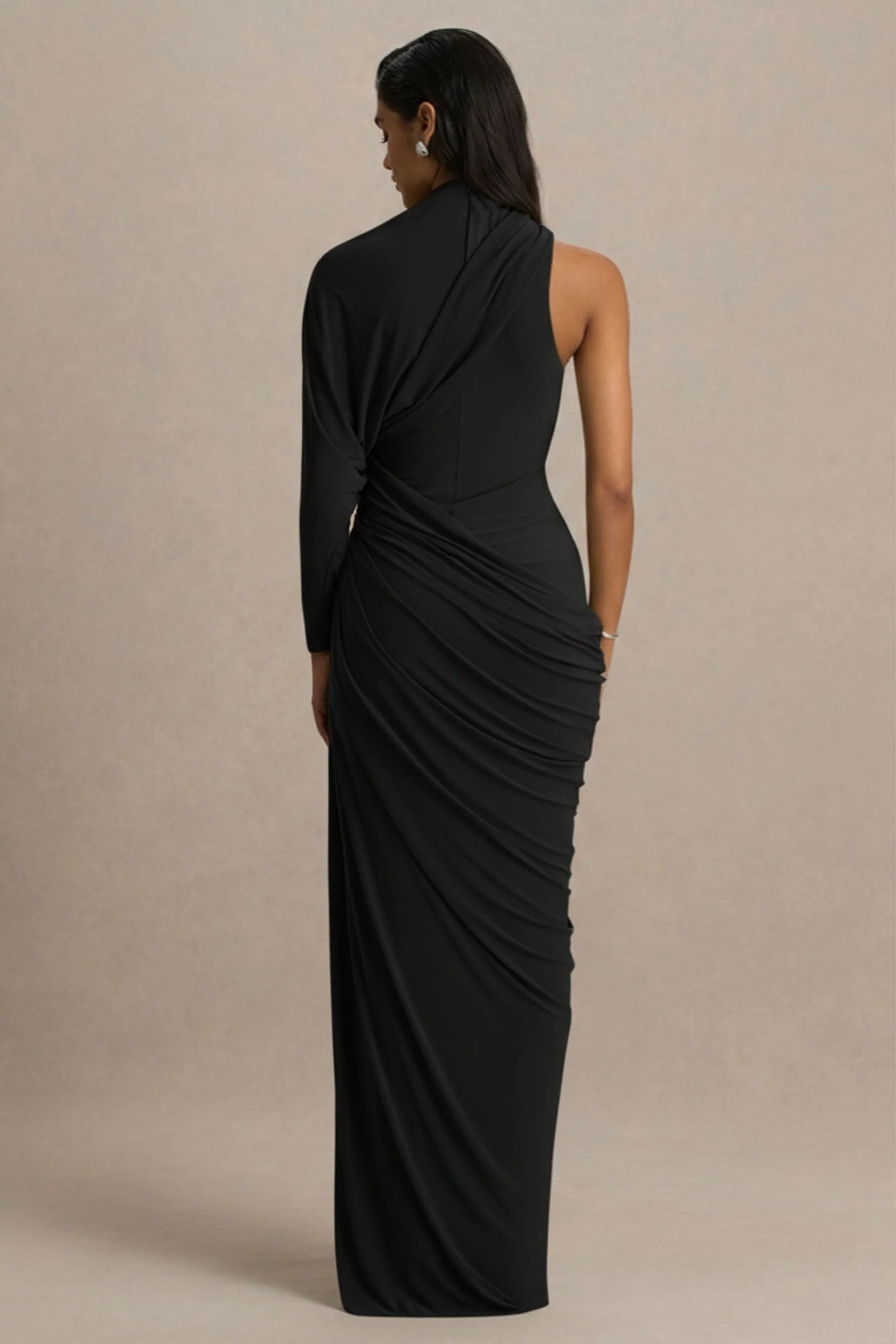 Aphra | Black High-Neck Maxi Dress With Cape-Sleeve - Image 2