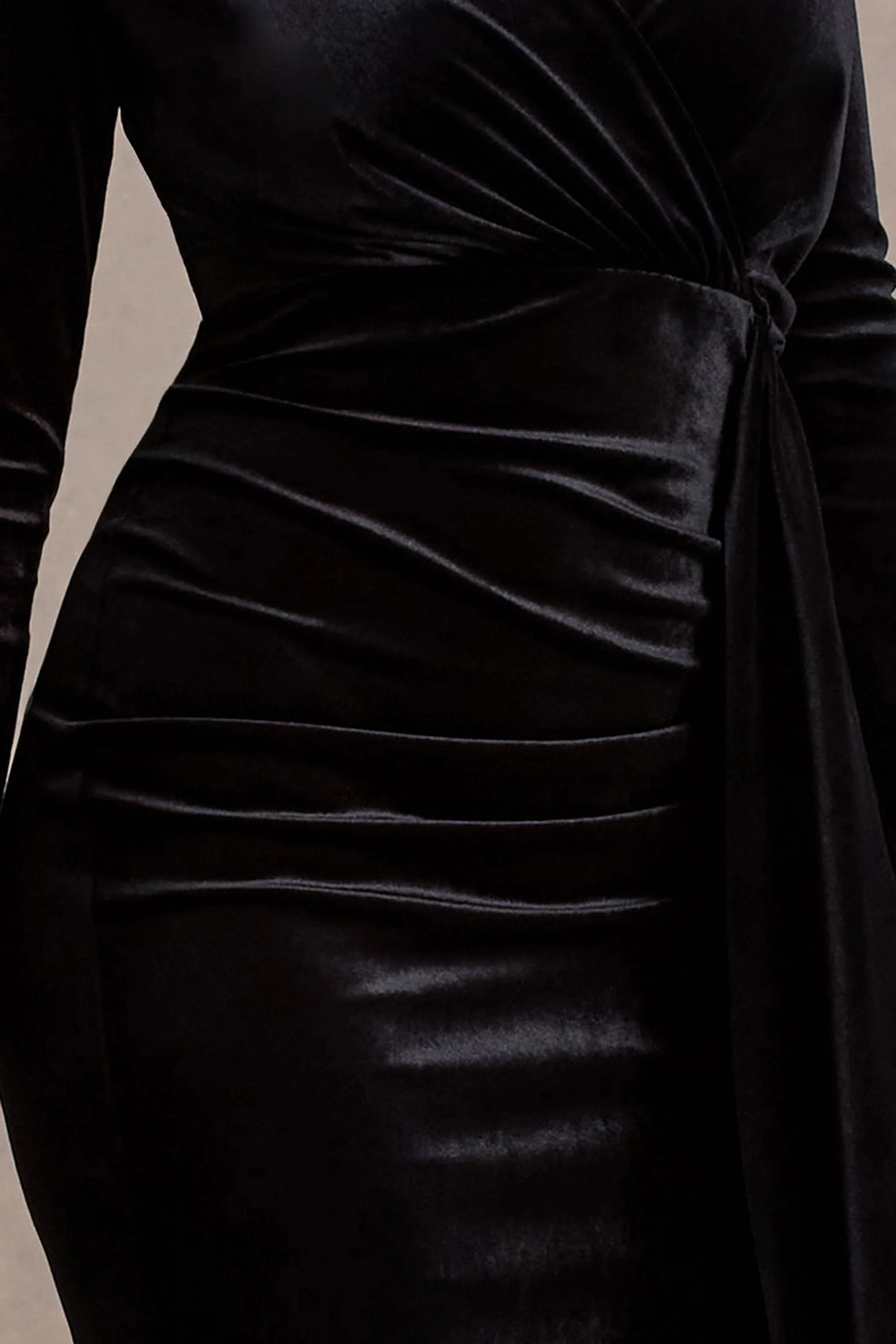 Arcadia | Black Velvet Plunge-Neck Wrap Midi Dress - Image 7