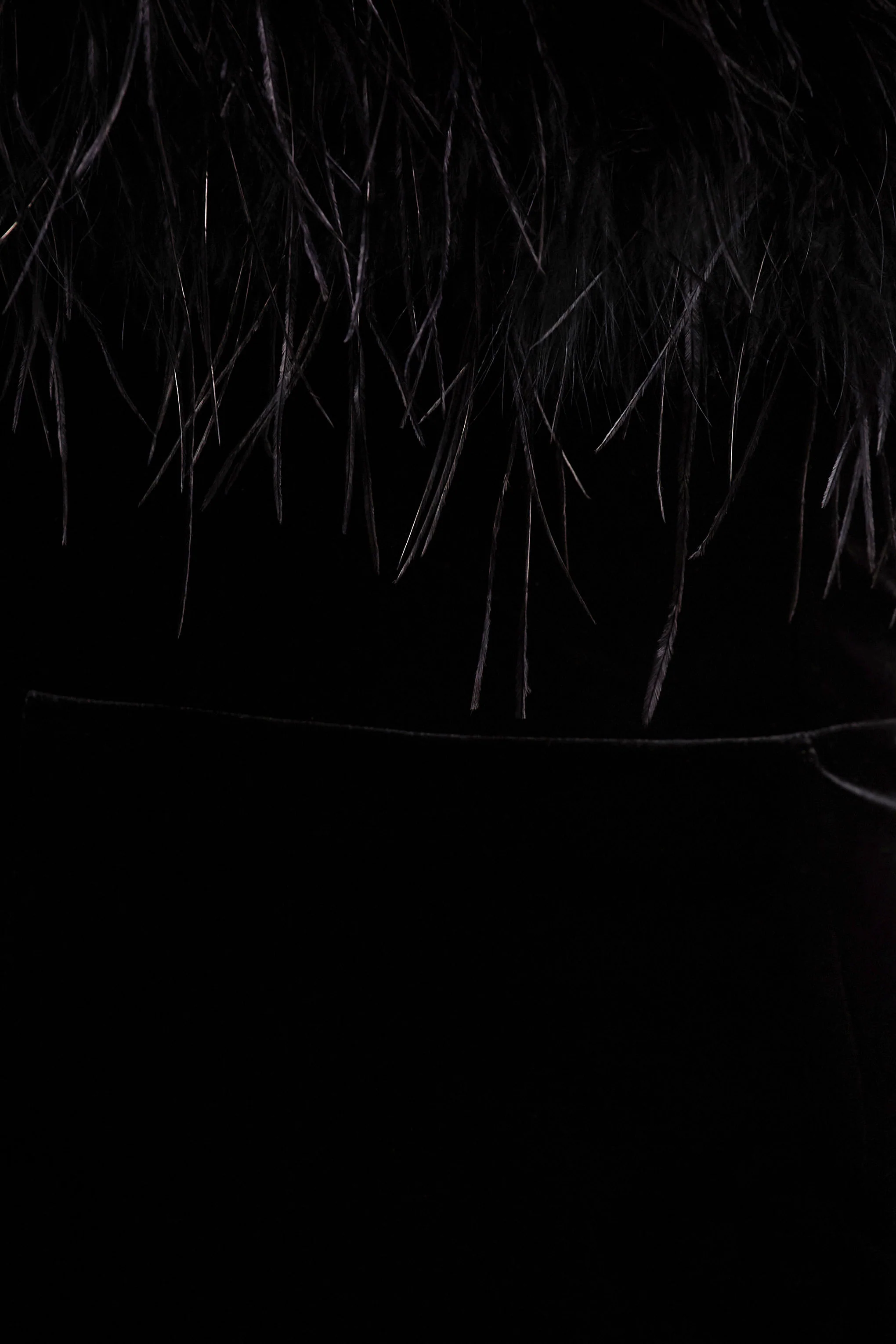 Arella | Black Velvet Bandeau Maxi Dress With Feather Trim - Image 6