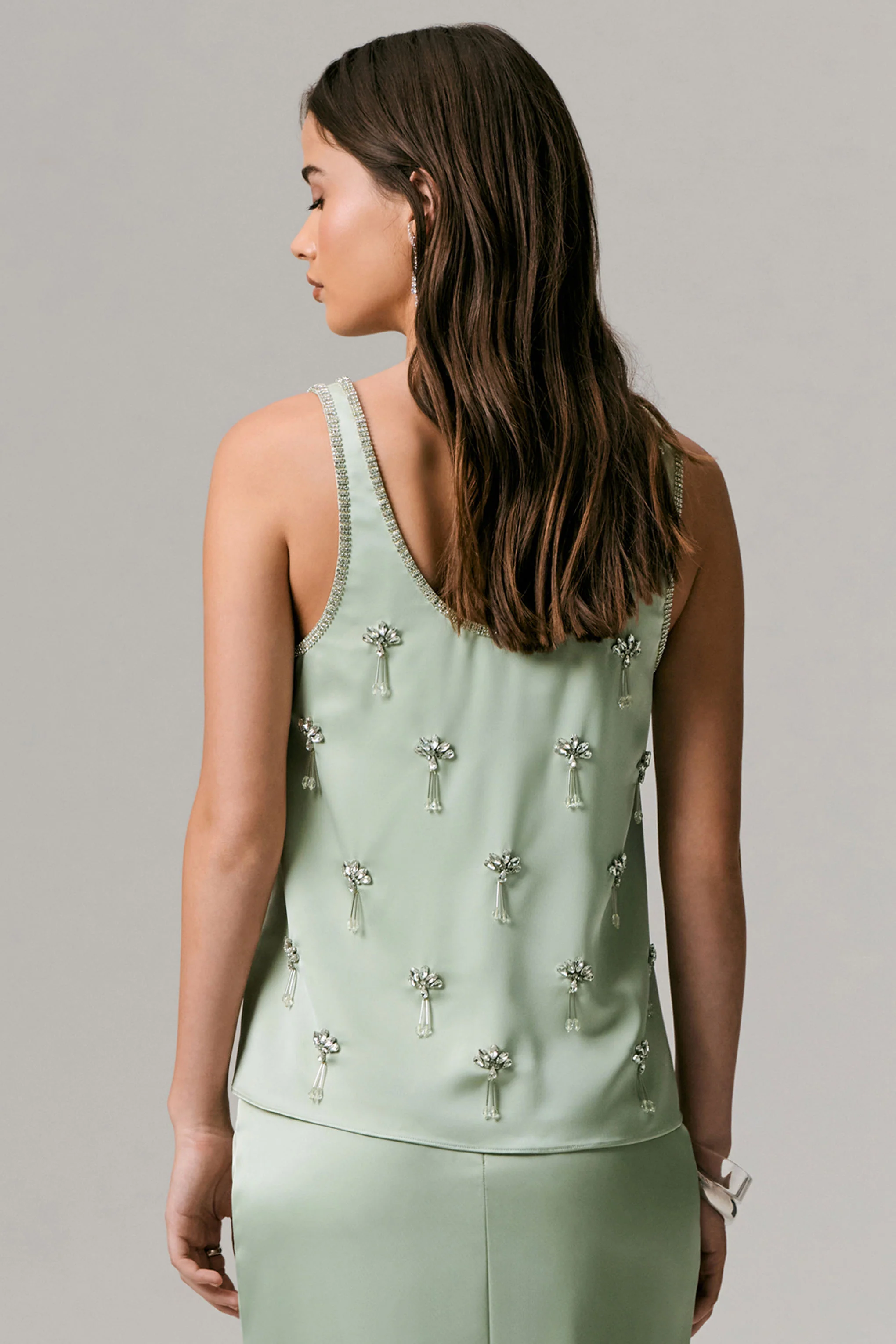 Arianna | Mint Satin Scoop-Neck Embellished Top - Image 2