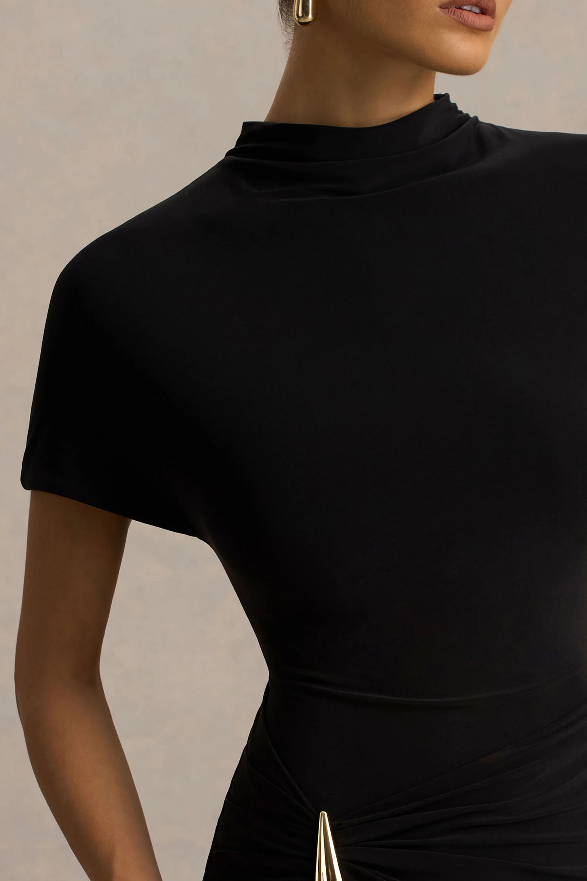 Arlena | Black High-Neck Wrapped Maxi Dress - Image 4