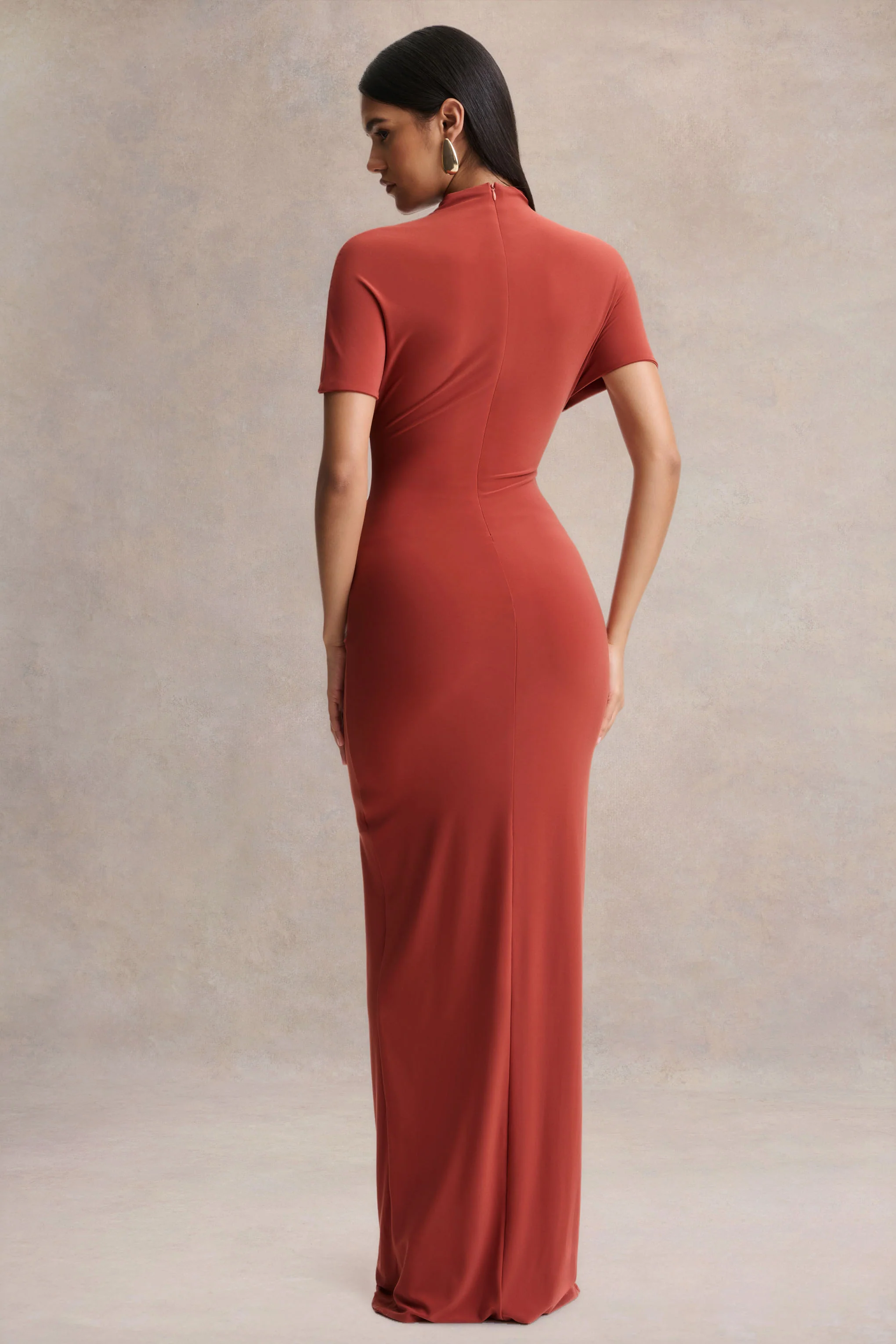 Arlena | Rust High-Neck Wrapped Maxi Dress - Image 2