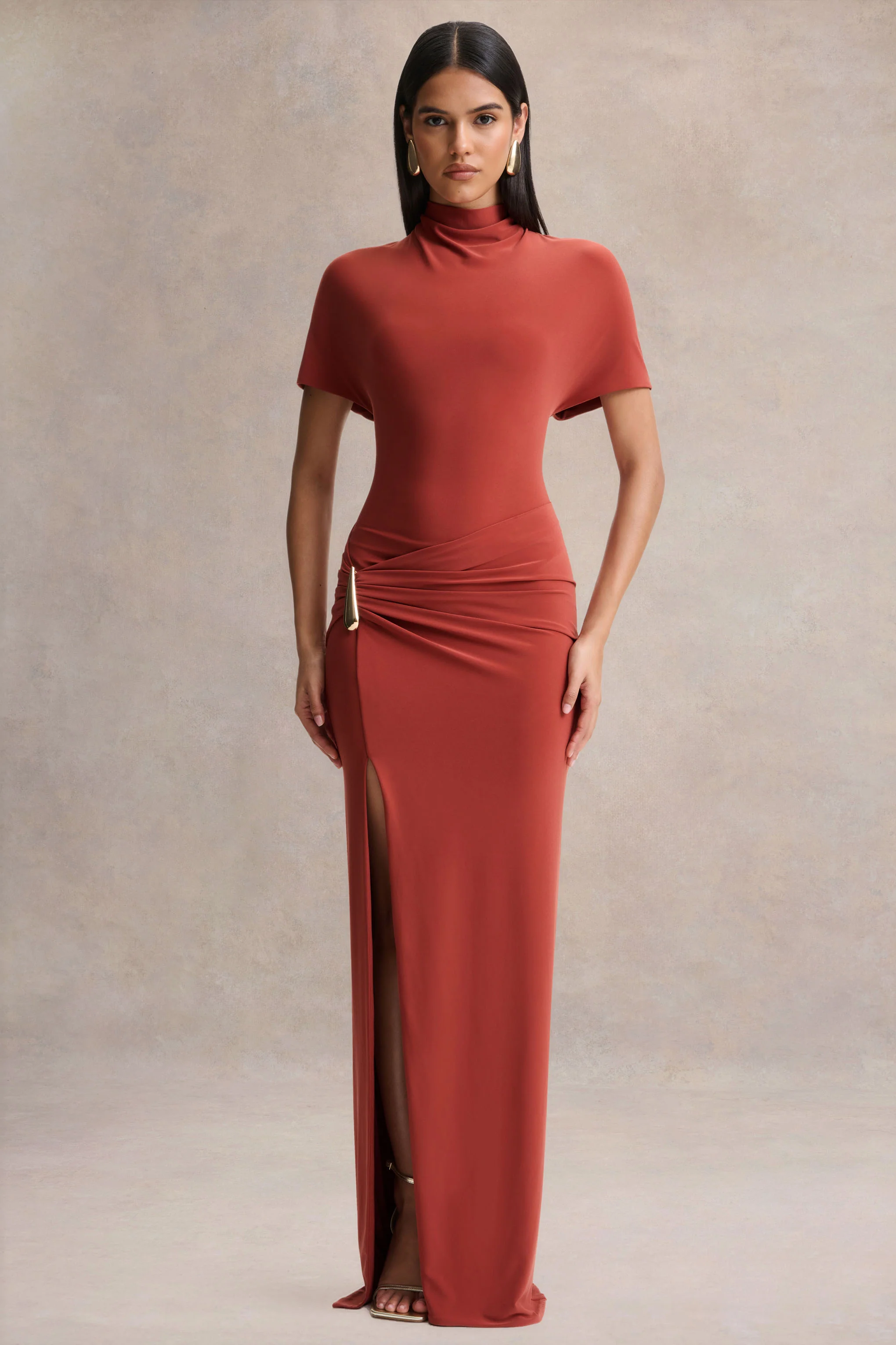 Arlena | Rust High-Neck Wrapped Maxi Dress - Image 5
