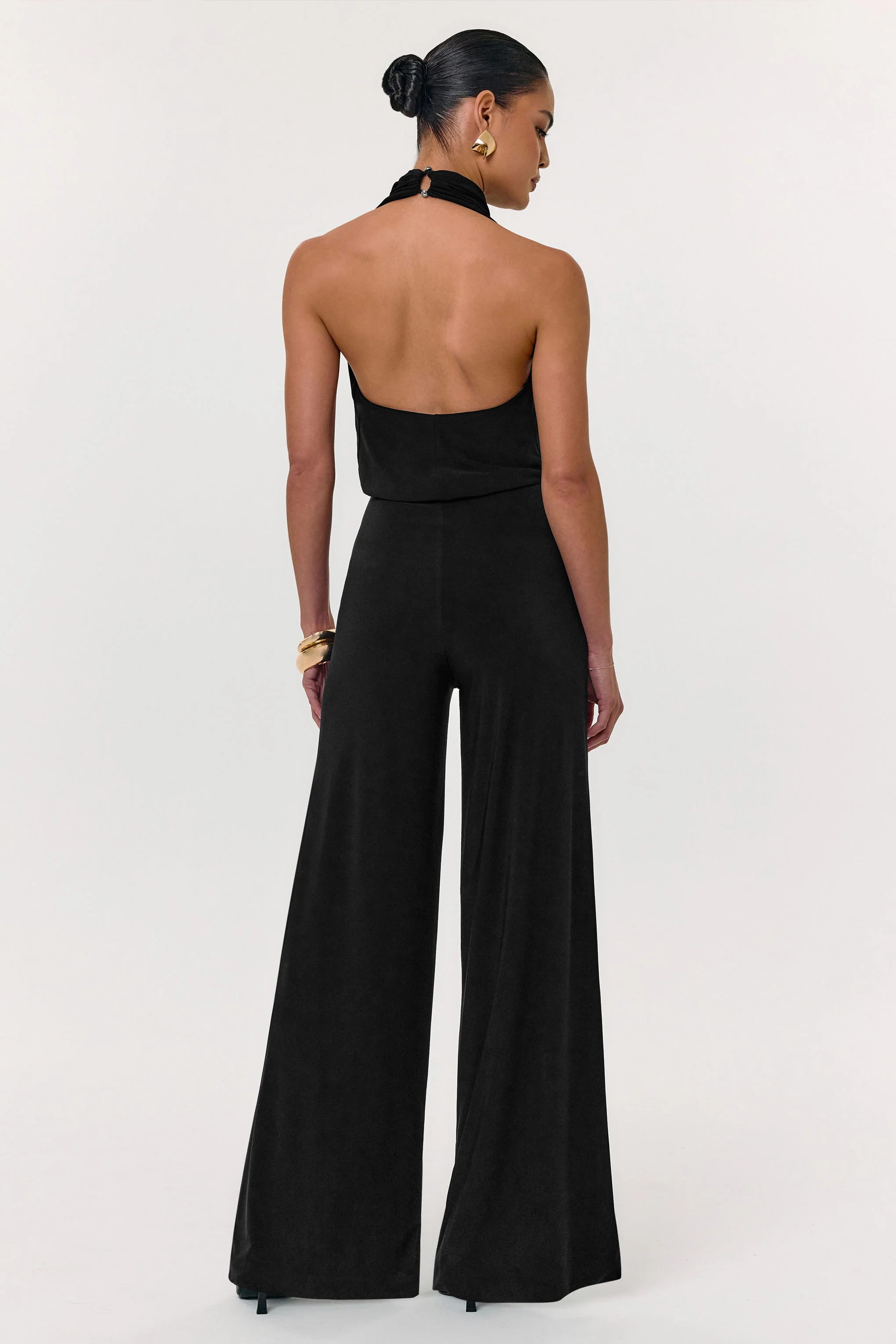 Asha | Black High-Neck Jumpsuit With Ruched Detail - Image 2