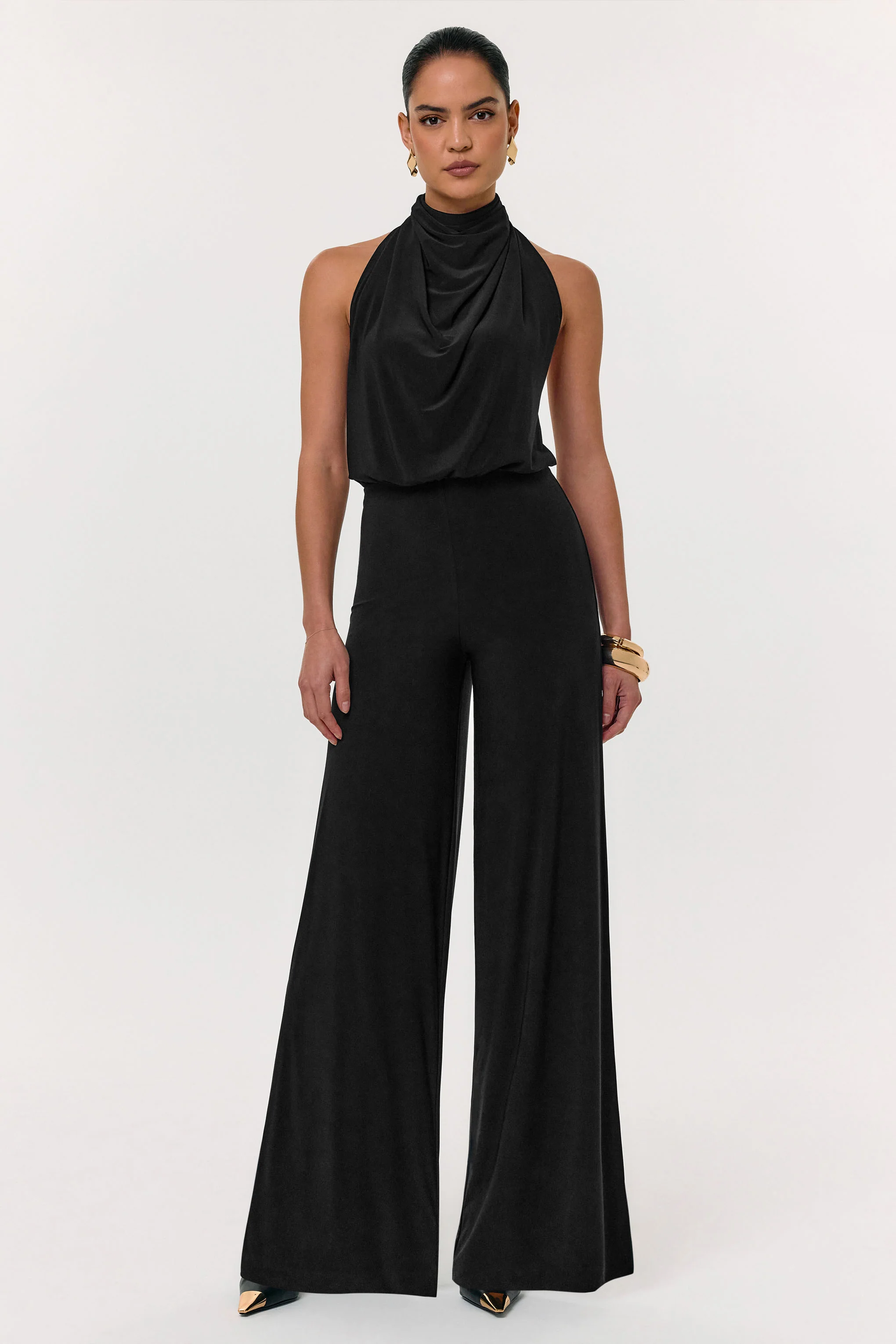 Asha | Black High-Neck Jumpsuit With Ruched Detail - Image 3