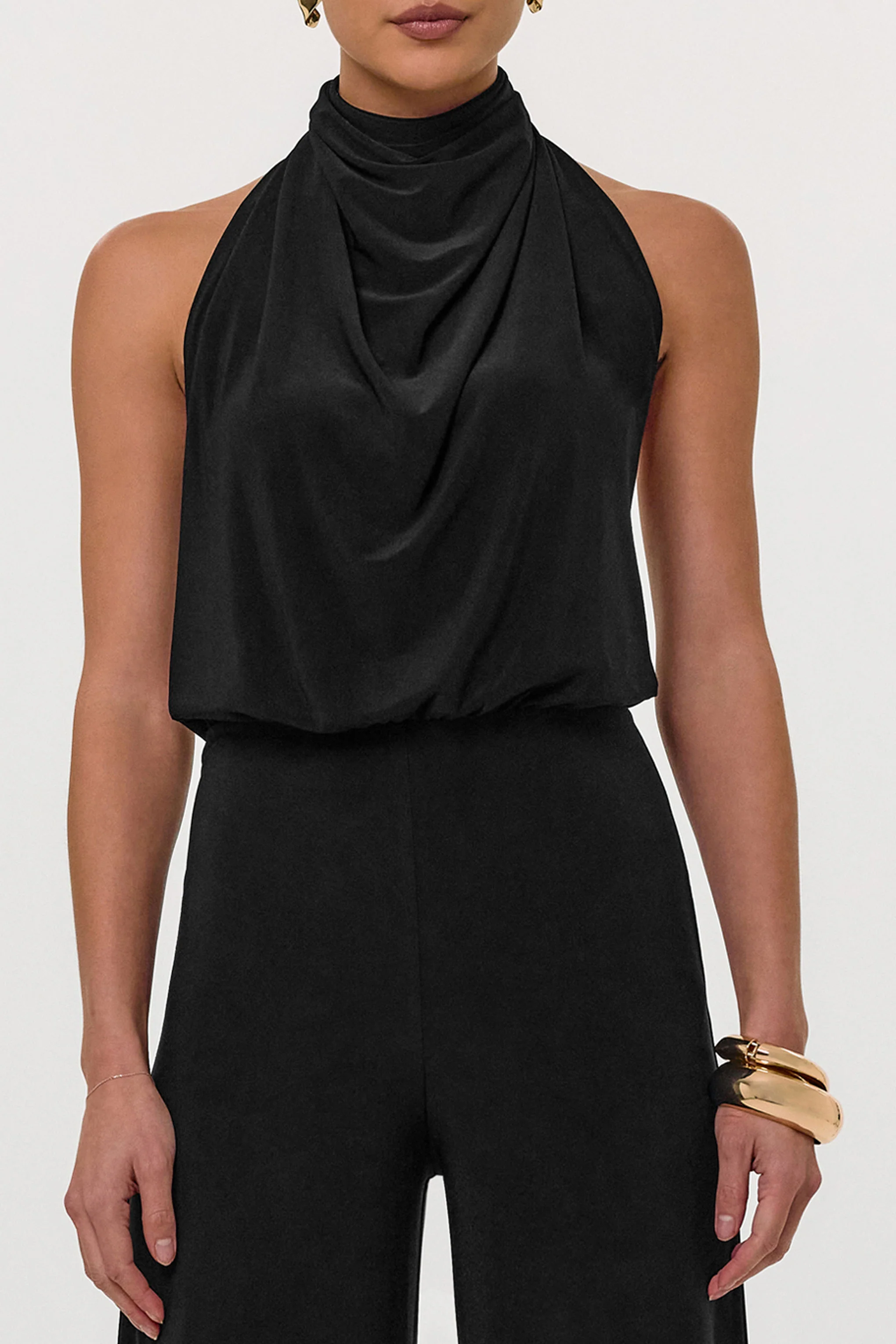 Asha | Black High-Neck Jumpsuit With Ruched Detail - Image 5