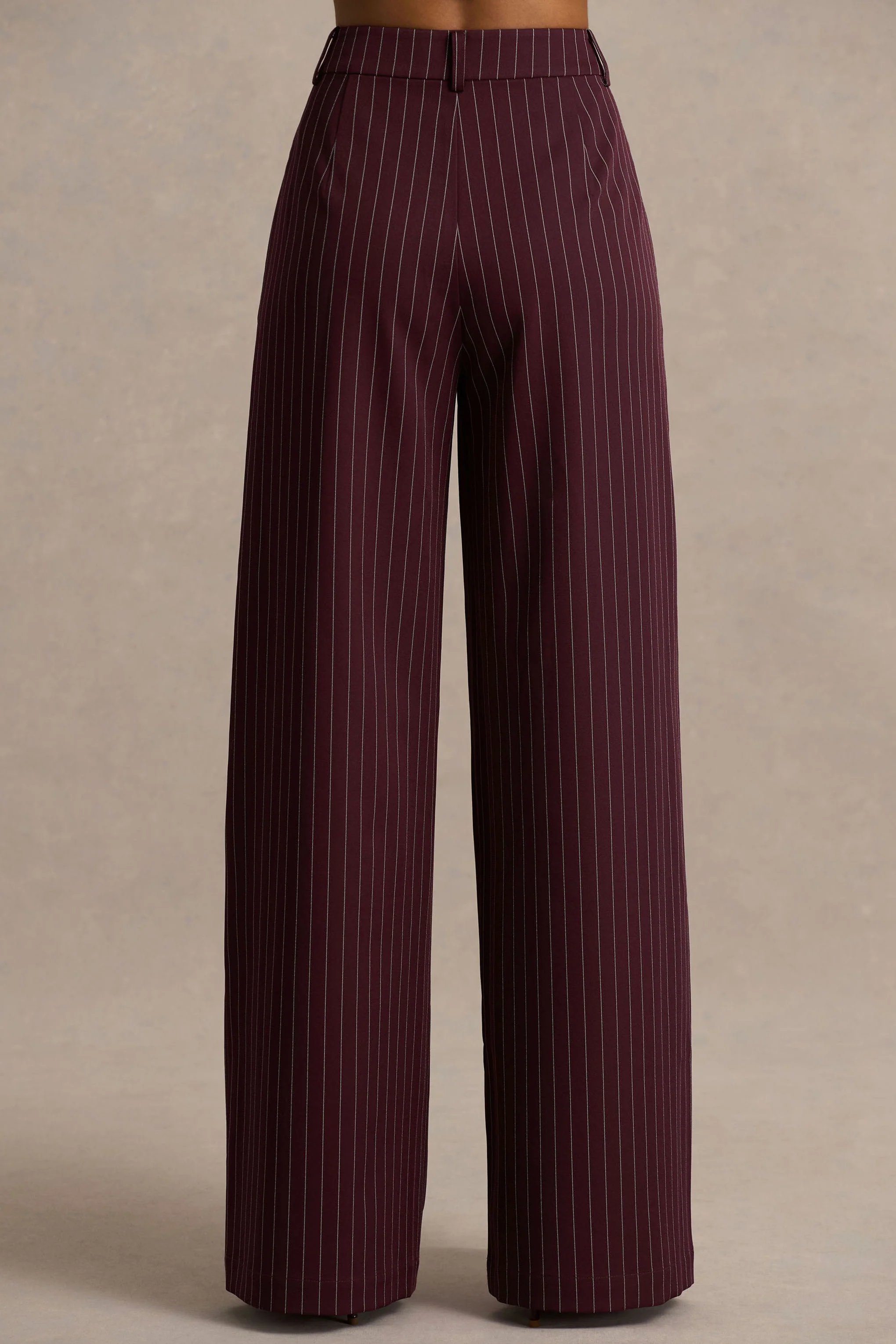 Asteria | Burgundy Pinstripe Wide-Leg Trousers - Image 4
