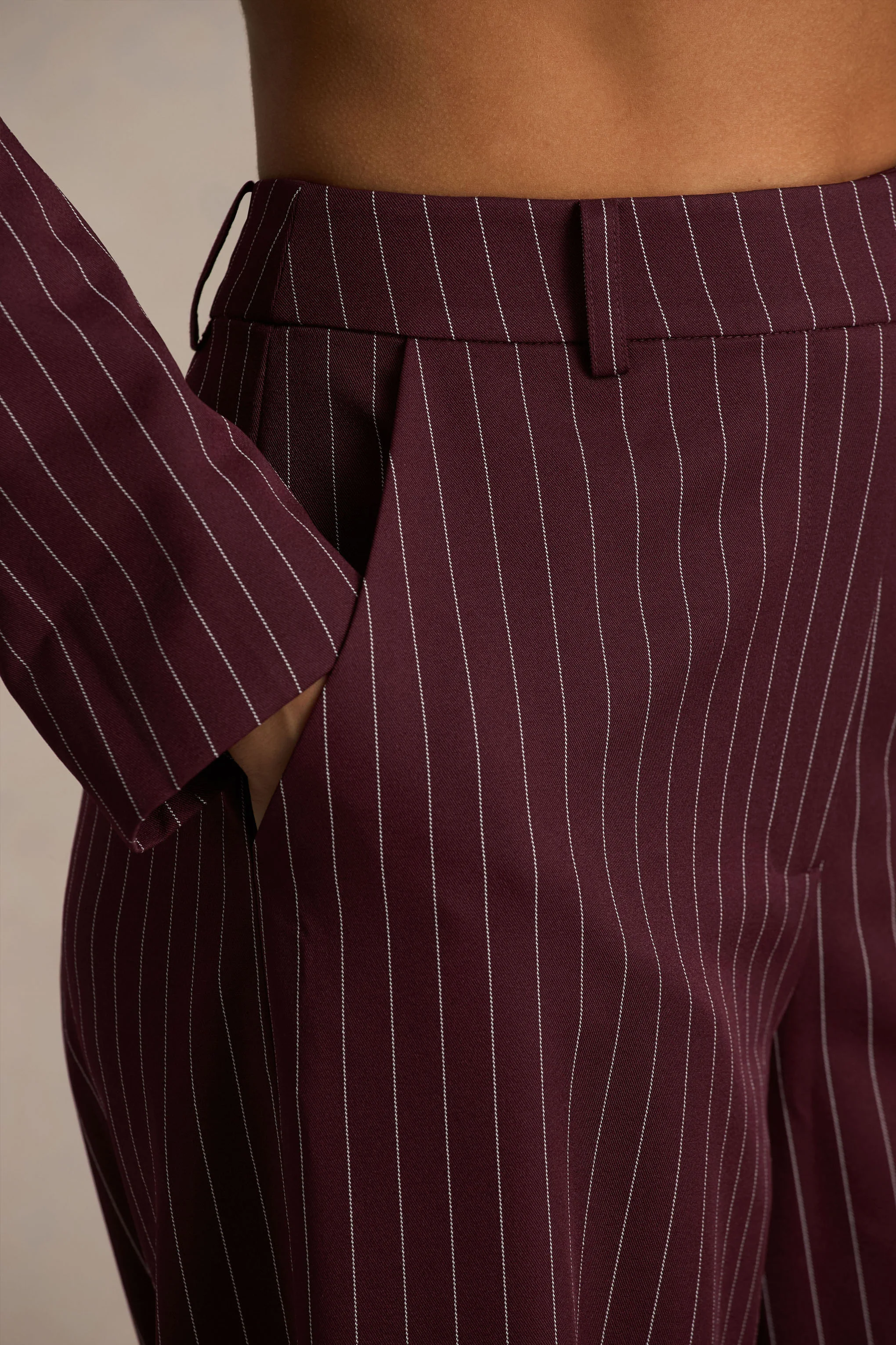 Asteria | Burgundy Pinstripe Wide-Leg Trousers - Image 7
