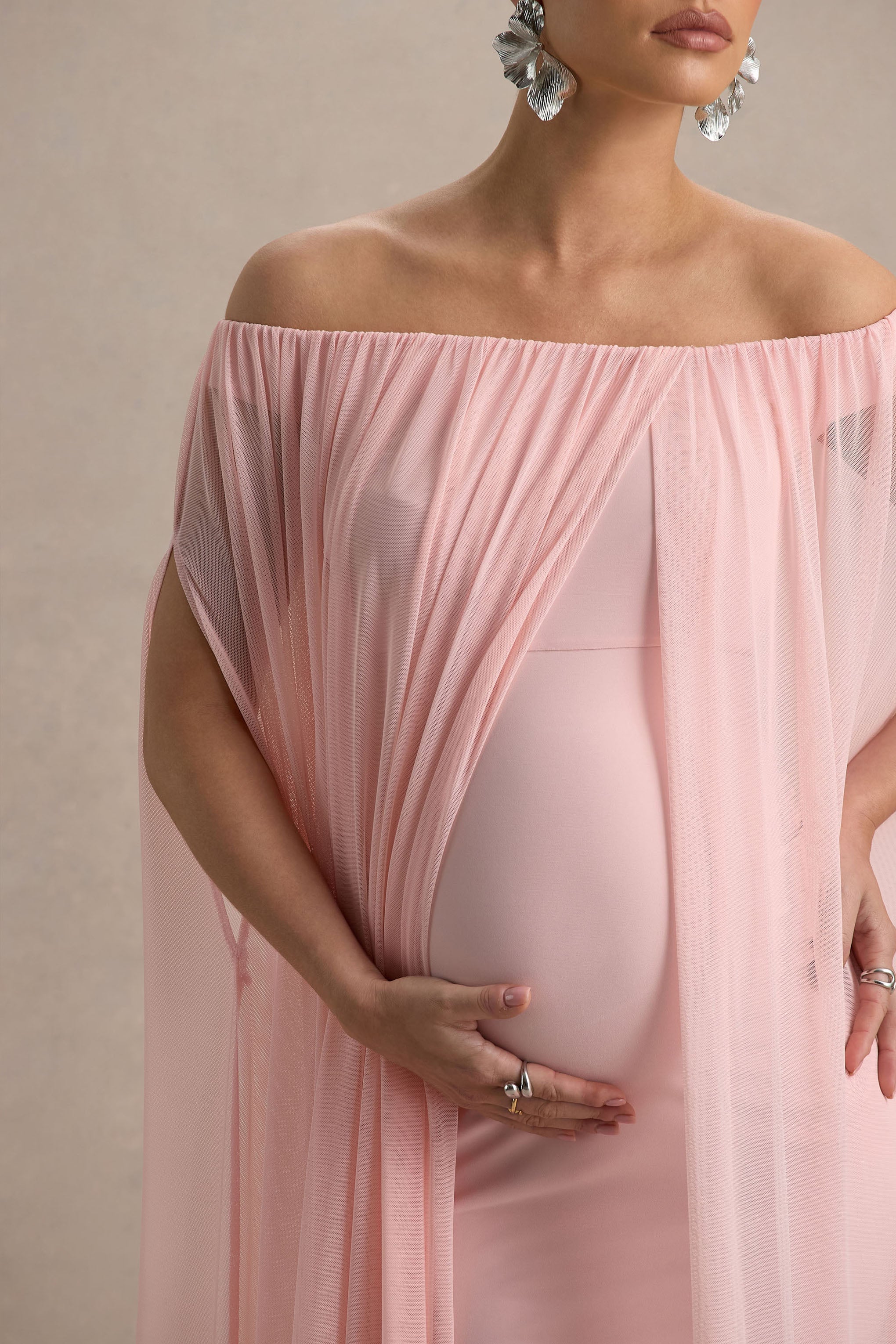 Atmosphere | Pink Bandeau Maternity Mini Dress With Mesh Overlay - Image 3