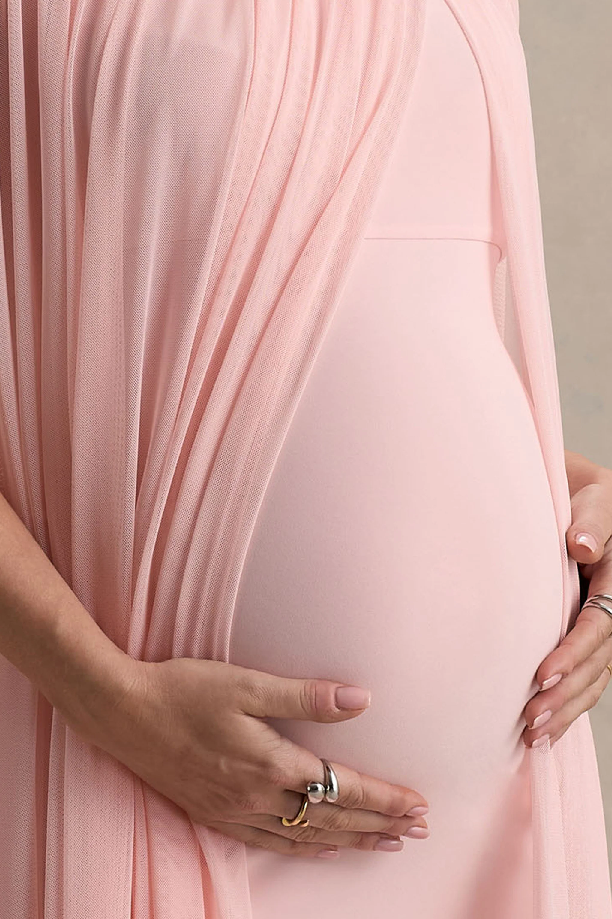 Atmosphere | Pink Bandeau Maternity Mini Dress With Mesh Overlay - Image 6
