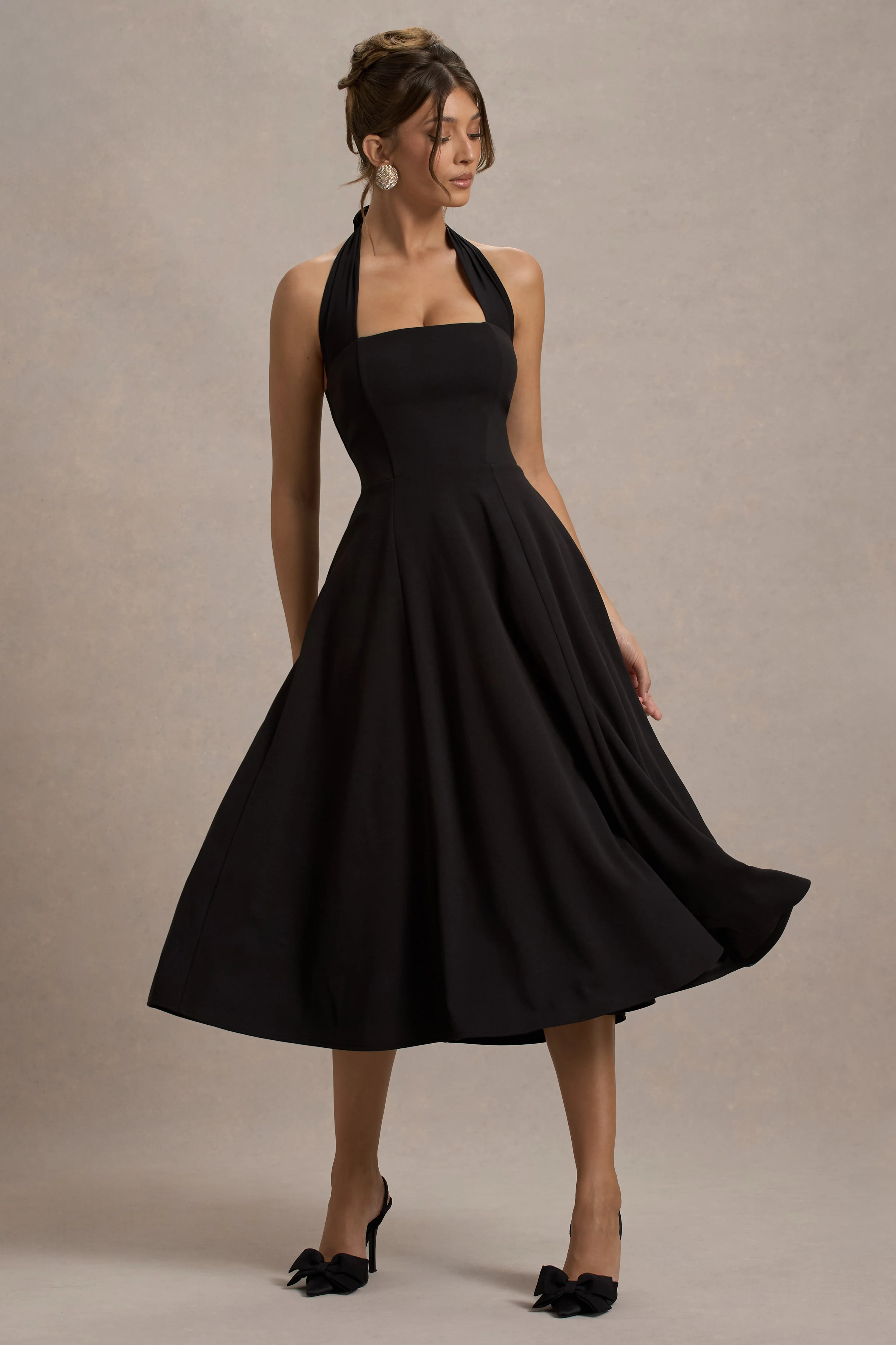 Auburn | Black Halter Skater Midi Dress - Image 6