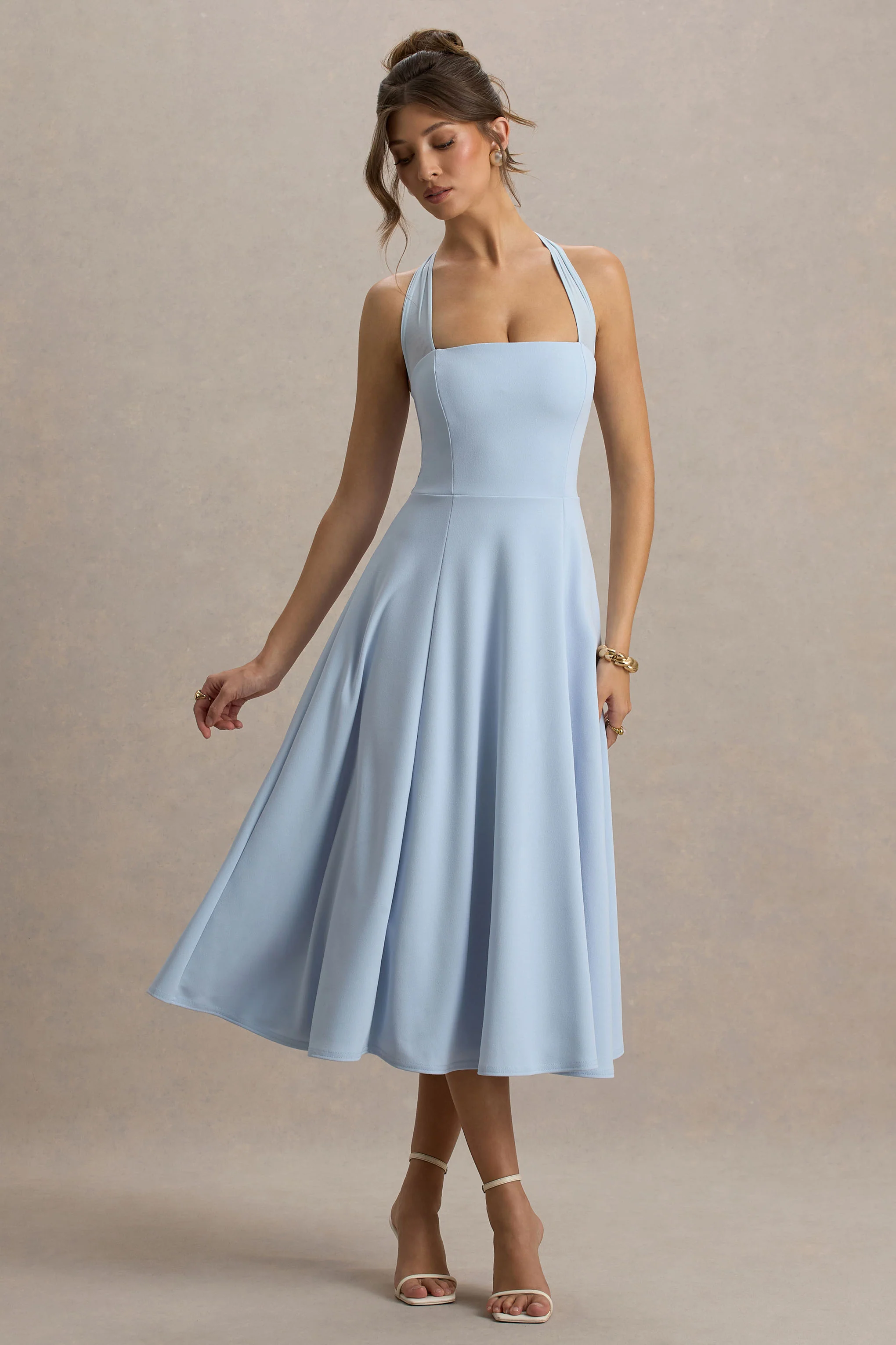 Auburn | Powder Blue Halter-Neck Midi Dress - Image 5