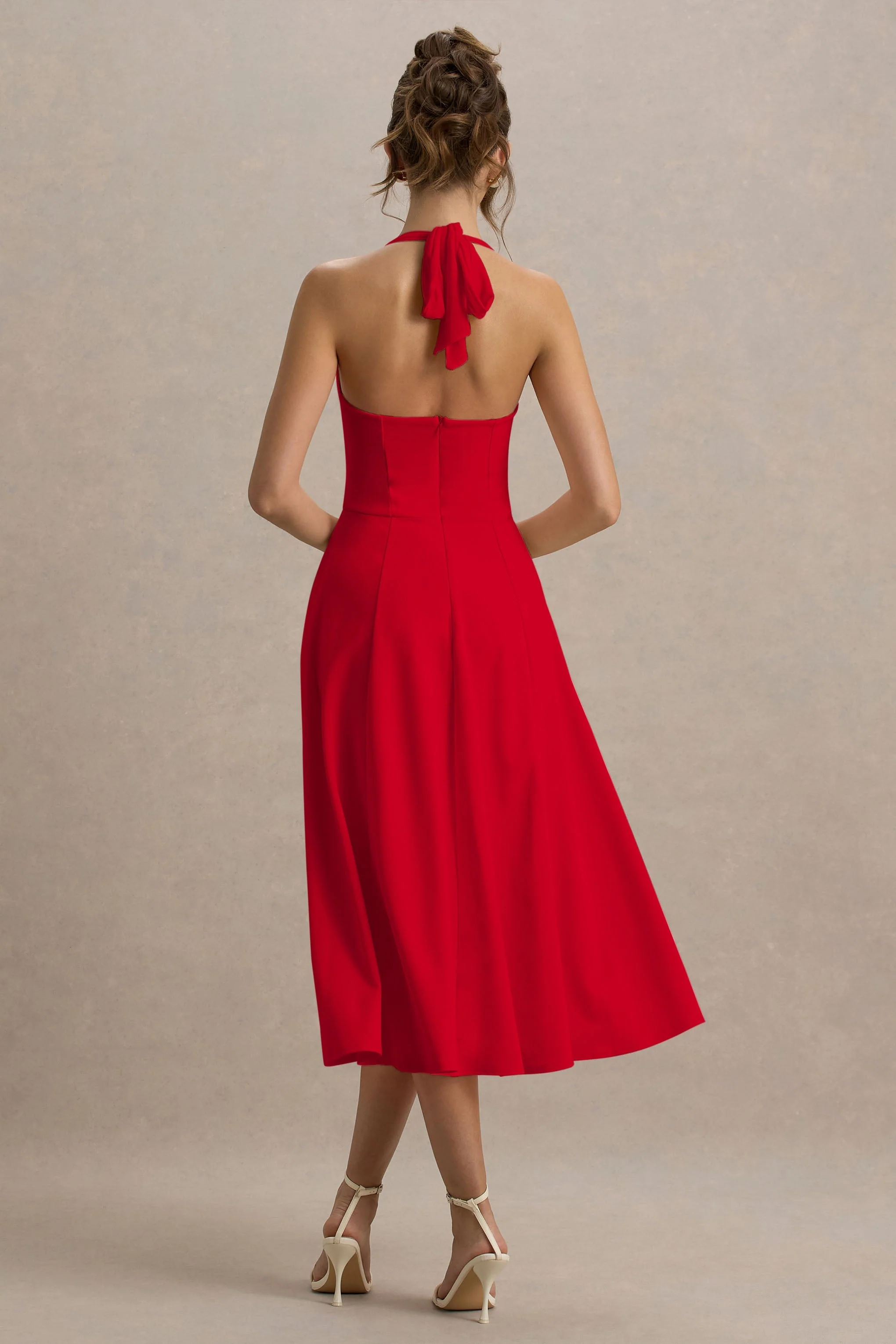 Auburn | Red Halter Skater Midi Dress - Image 2