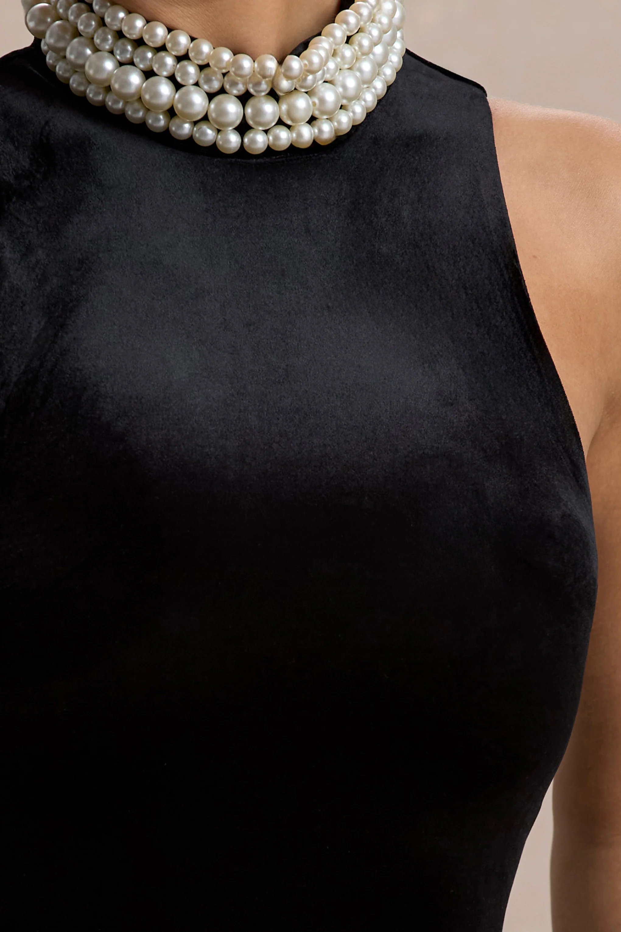 Audrine | Black Velvet Embellished High-Neck Maxi Dress - Image 6