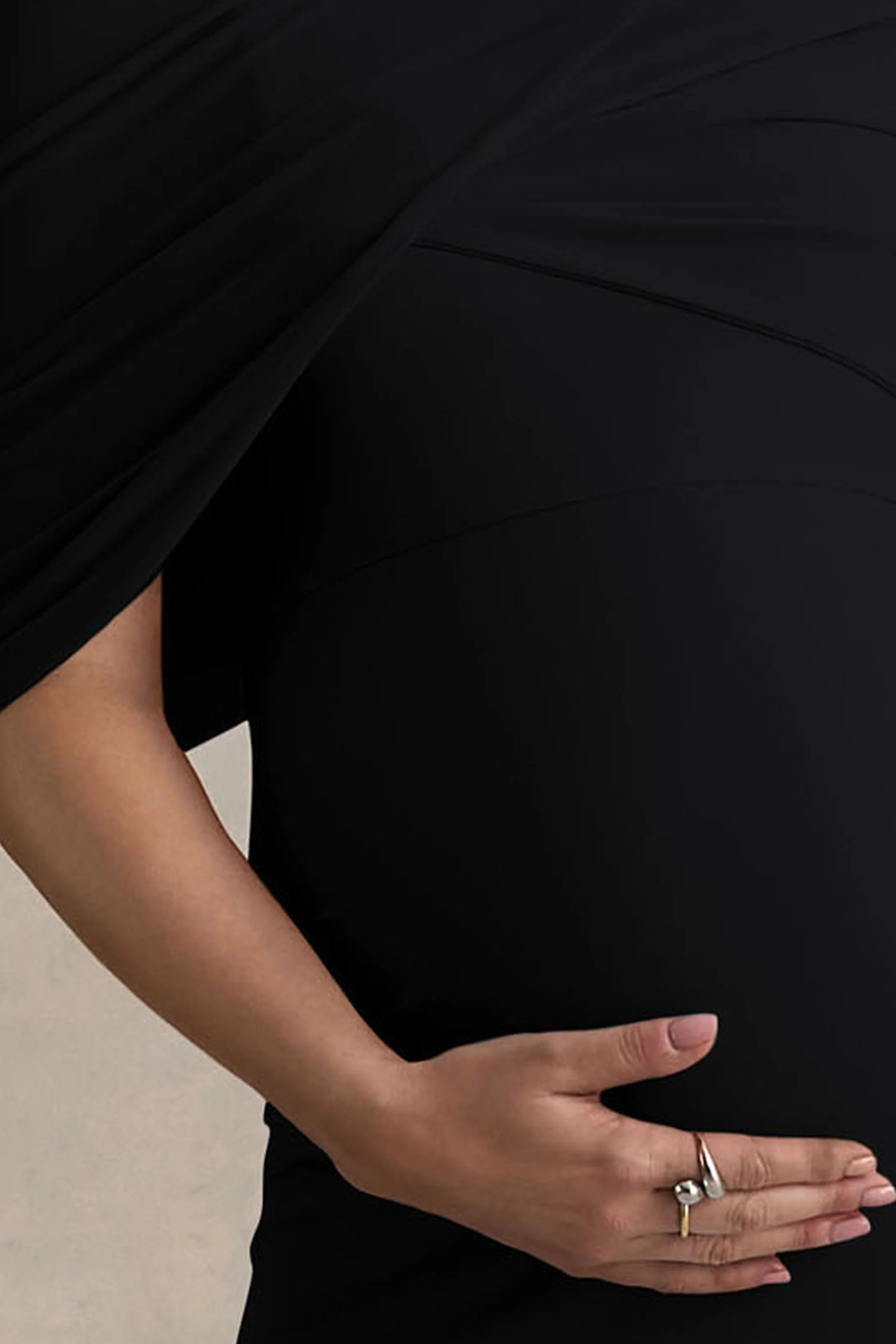 Augustina | Black Maternity Midi Dress With Cape - Image 3