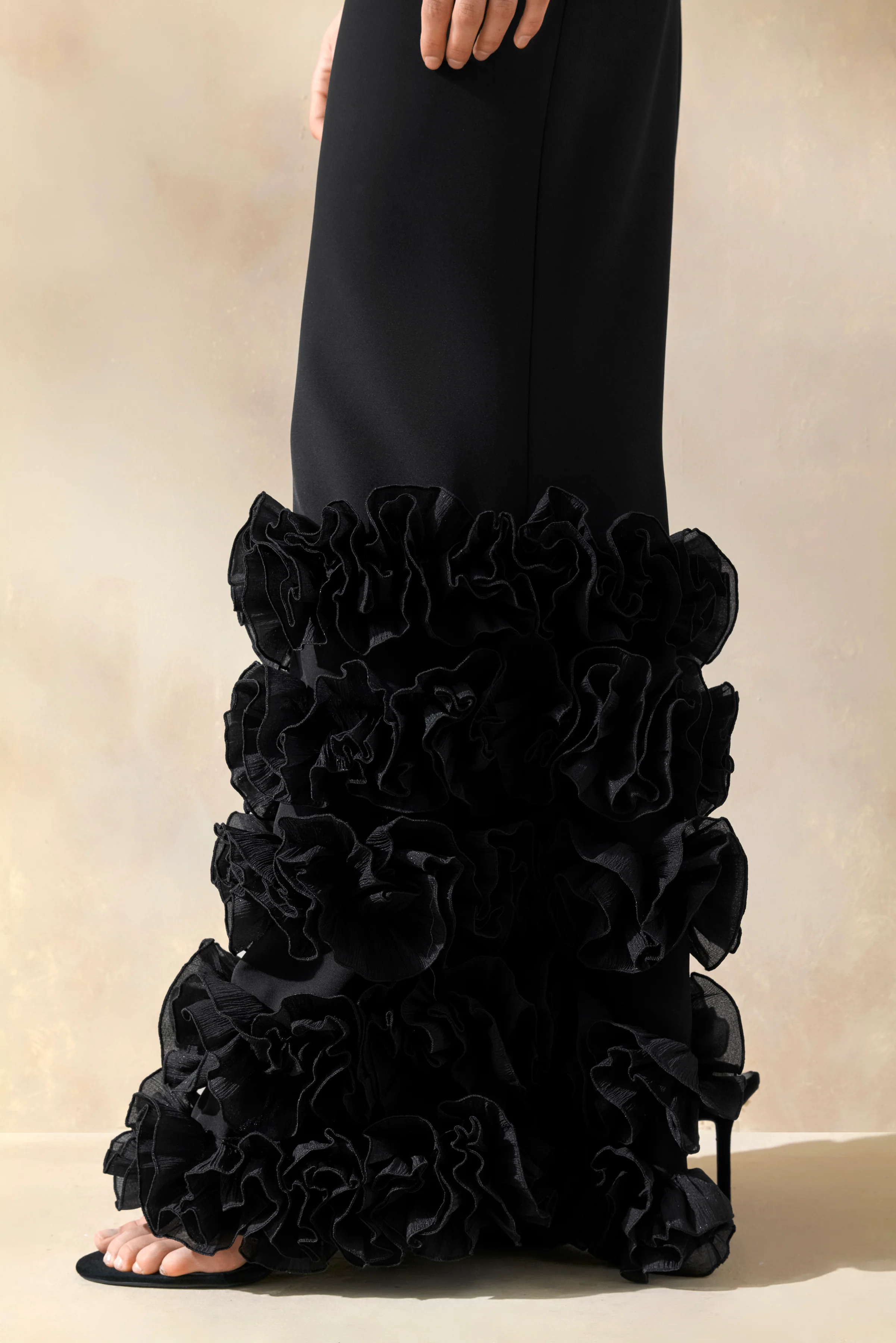 Aurose | Black Square-Neck Maxi Dress With Ruffled-Fishtail - Image 2