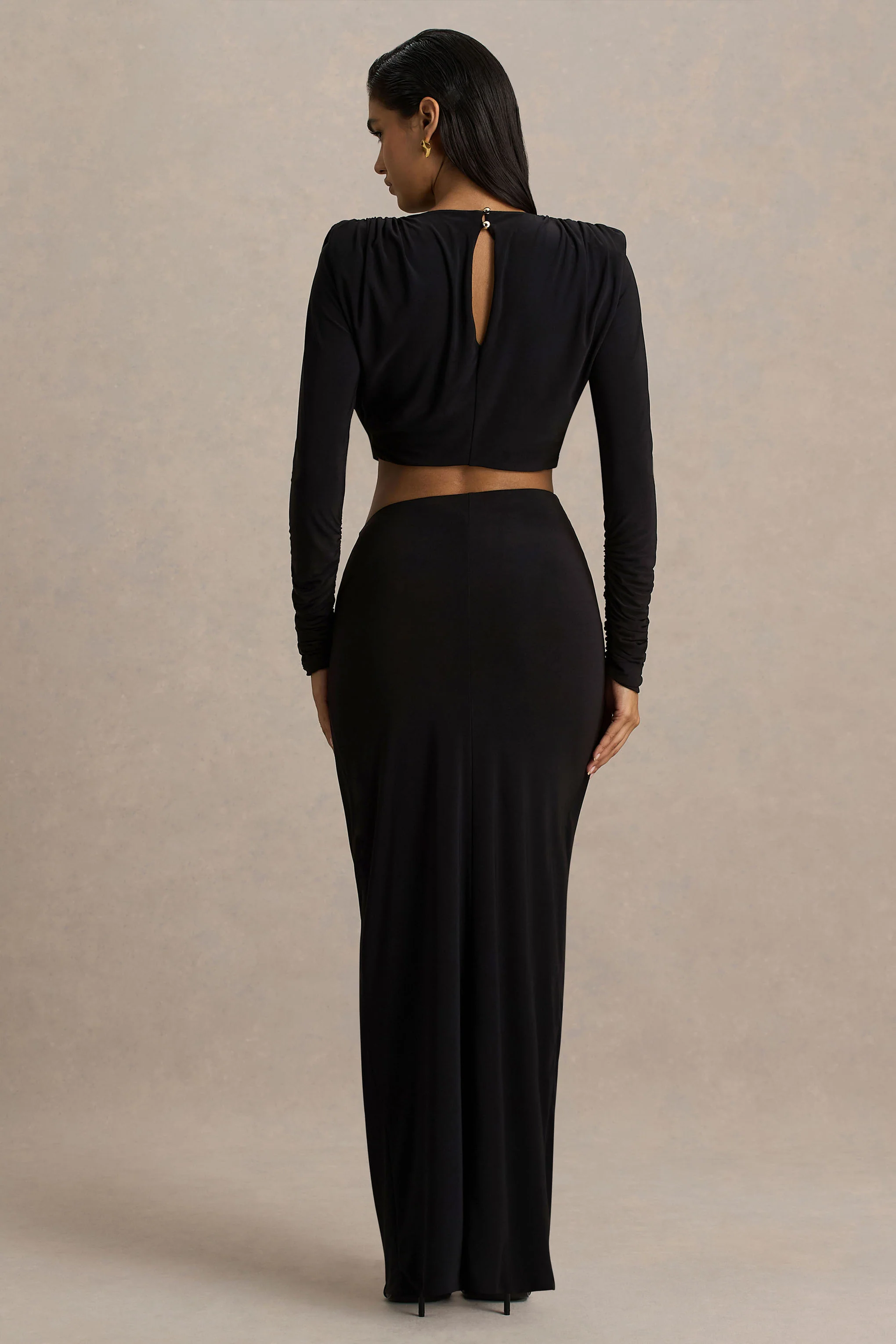 Avaline | Black Wrap Maxi Skirt With Ruched Detailing - Image 2