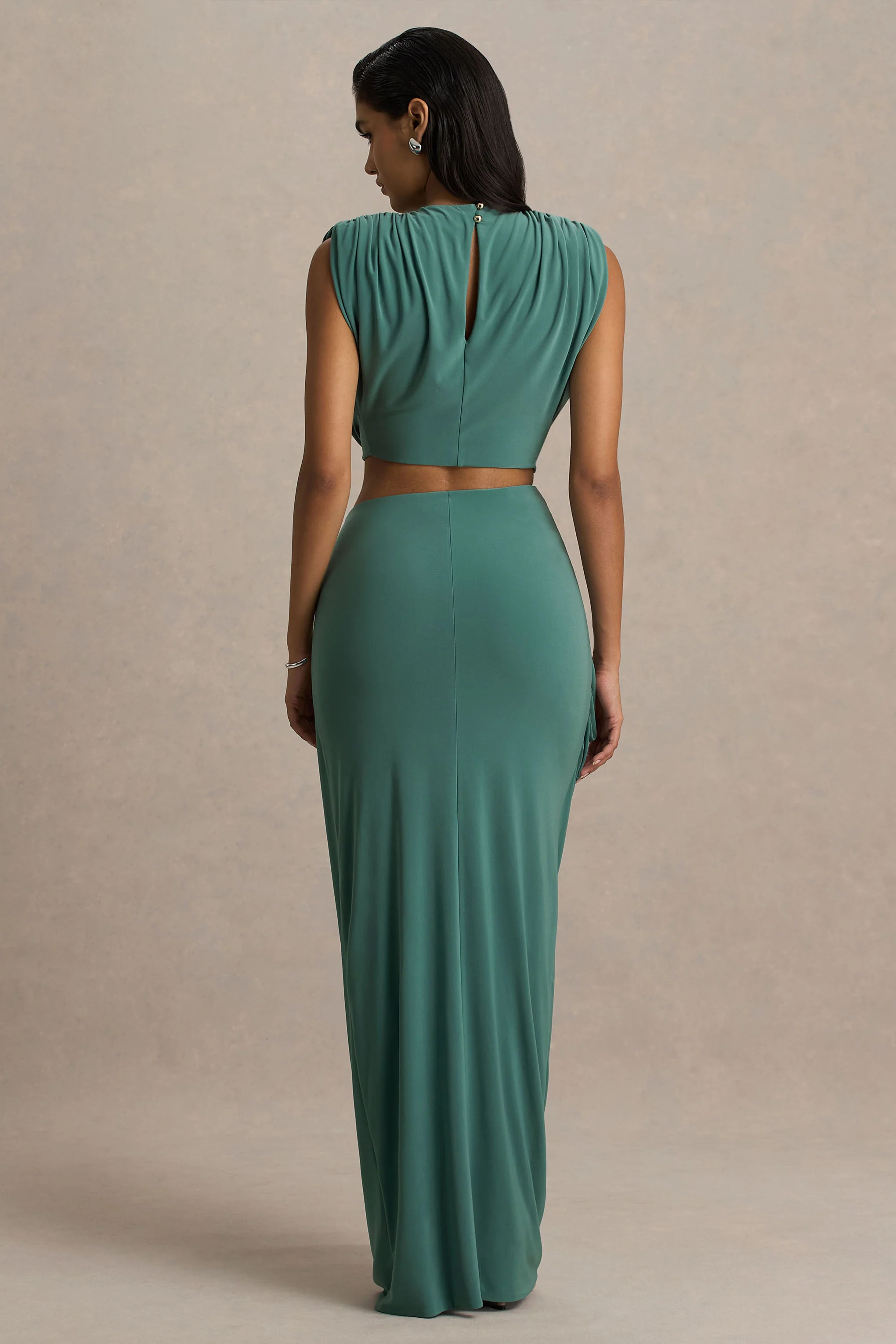 Avaline | Green Wrap Maxi Skirt With Ruched Detailing - Image 2