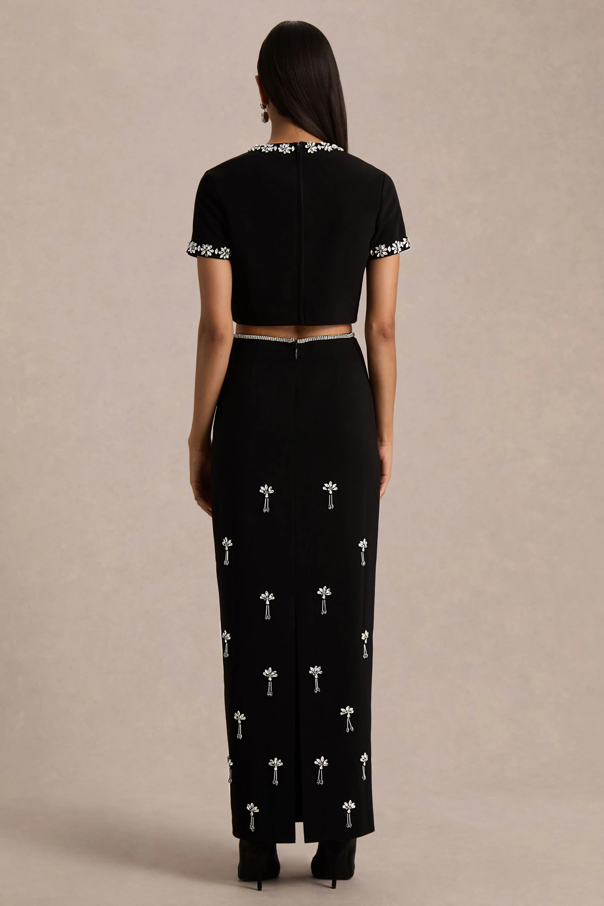 Aven | Black Hand-Embellished Maxi Skirt - Image 2