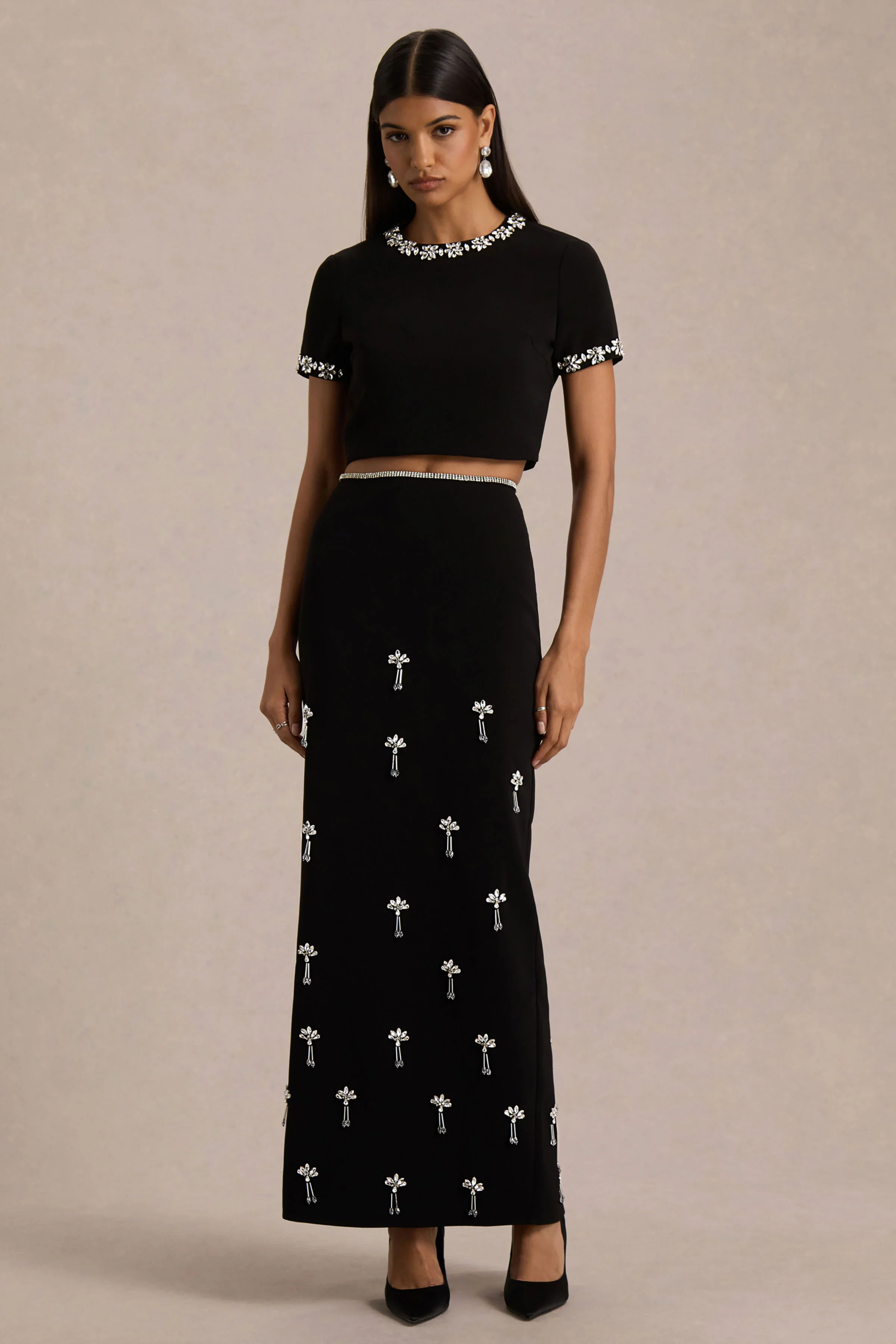 Aven | Black Hand-Embellished Maxi Skirt - Image 4