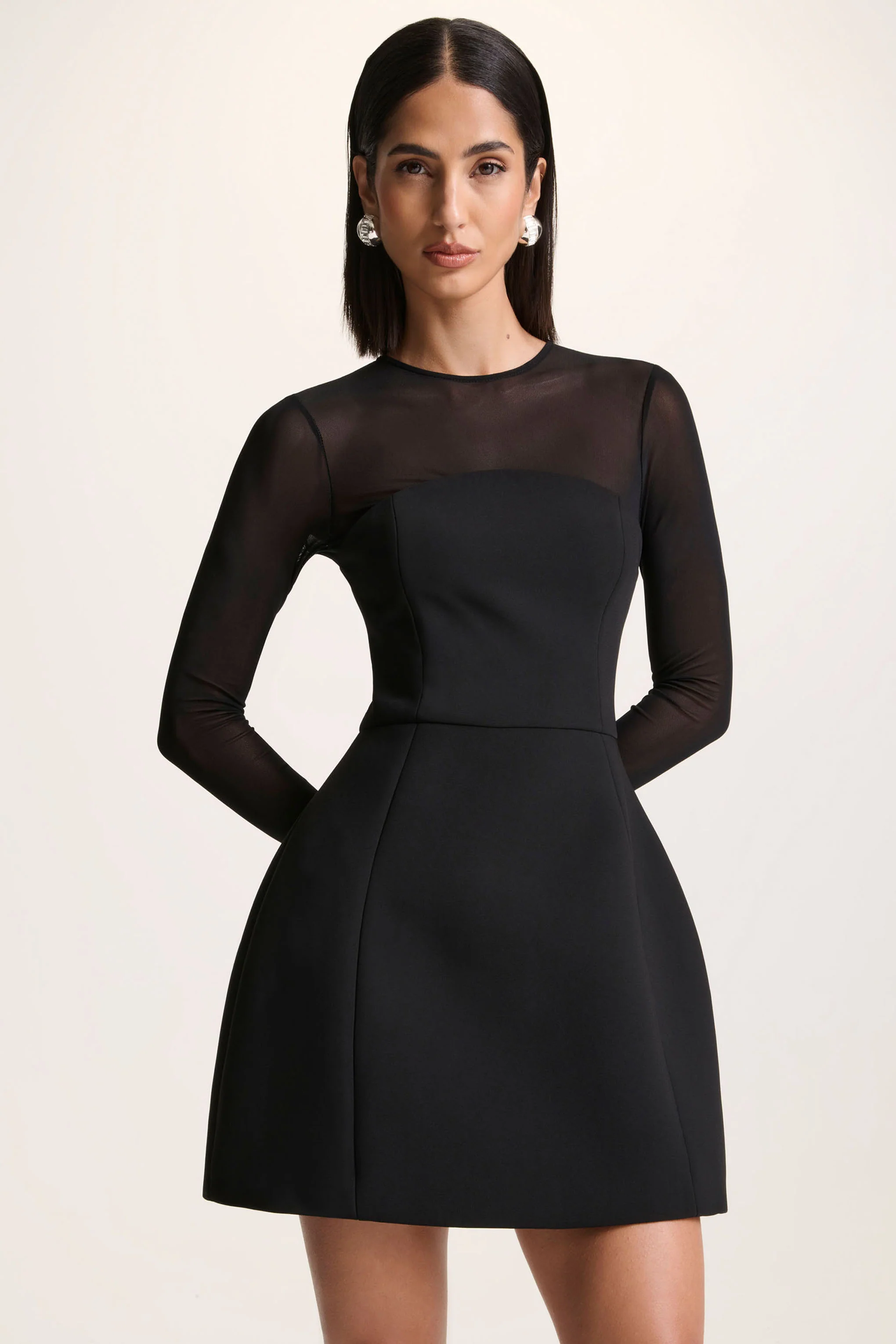 Aviana | Black Mesh Crew-Neck Mini Dress - Image 3