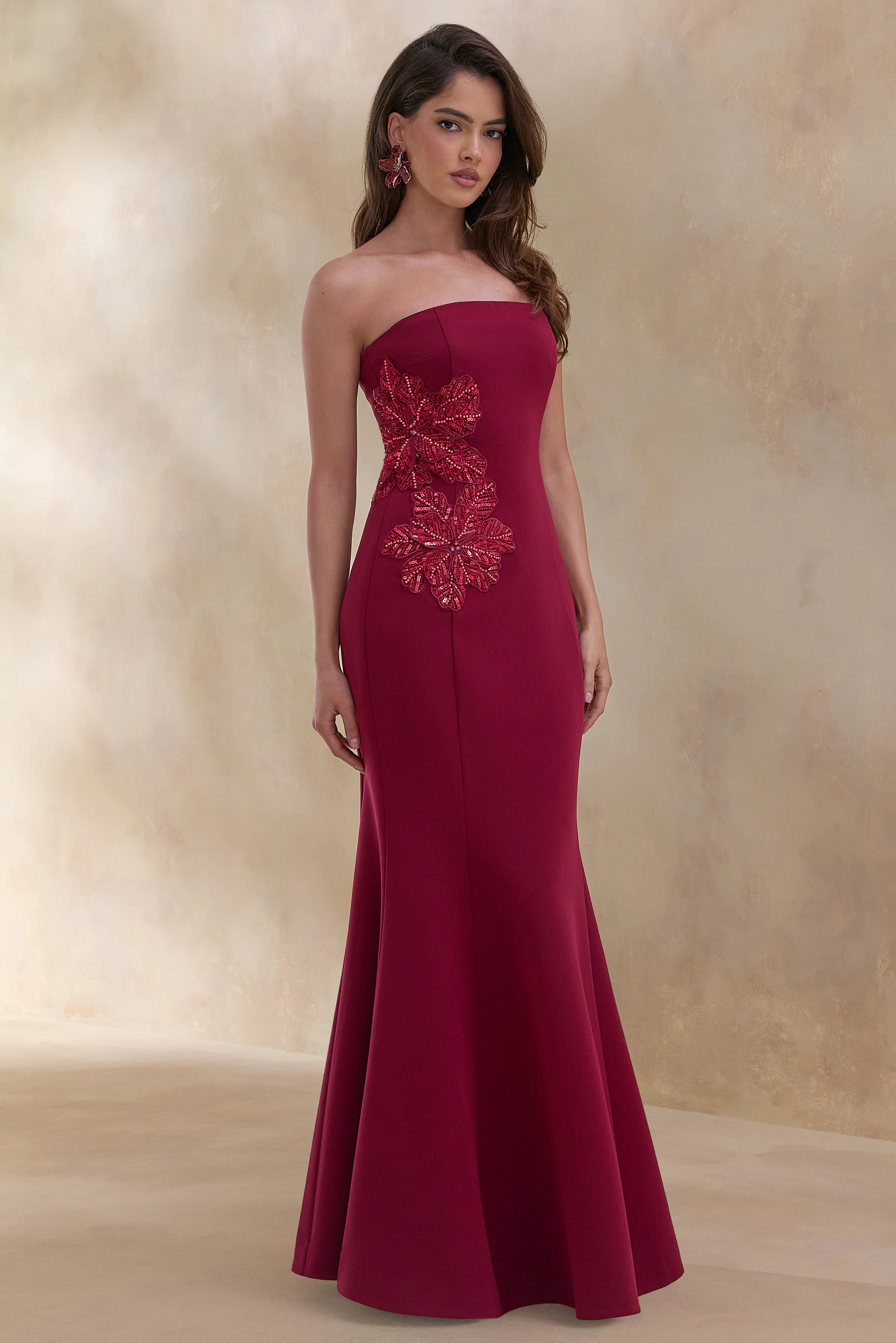 Aylana | Burgundy Bandeau Maxi Dress With Embellished Detail - Image 4