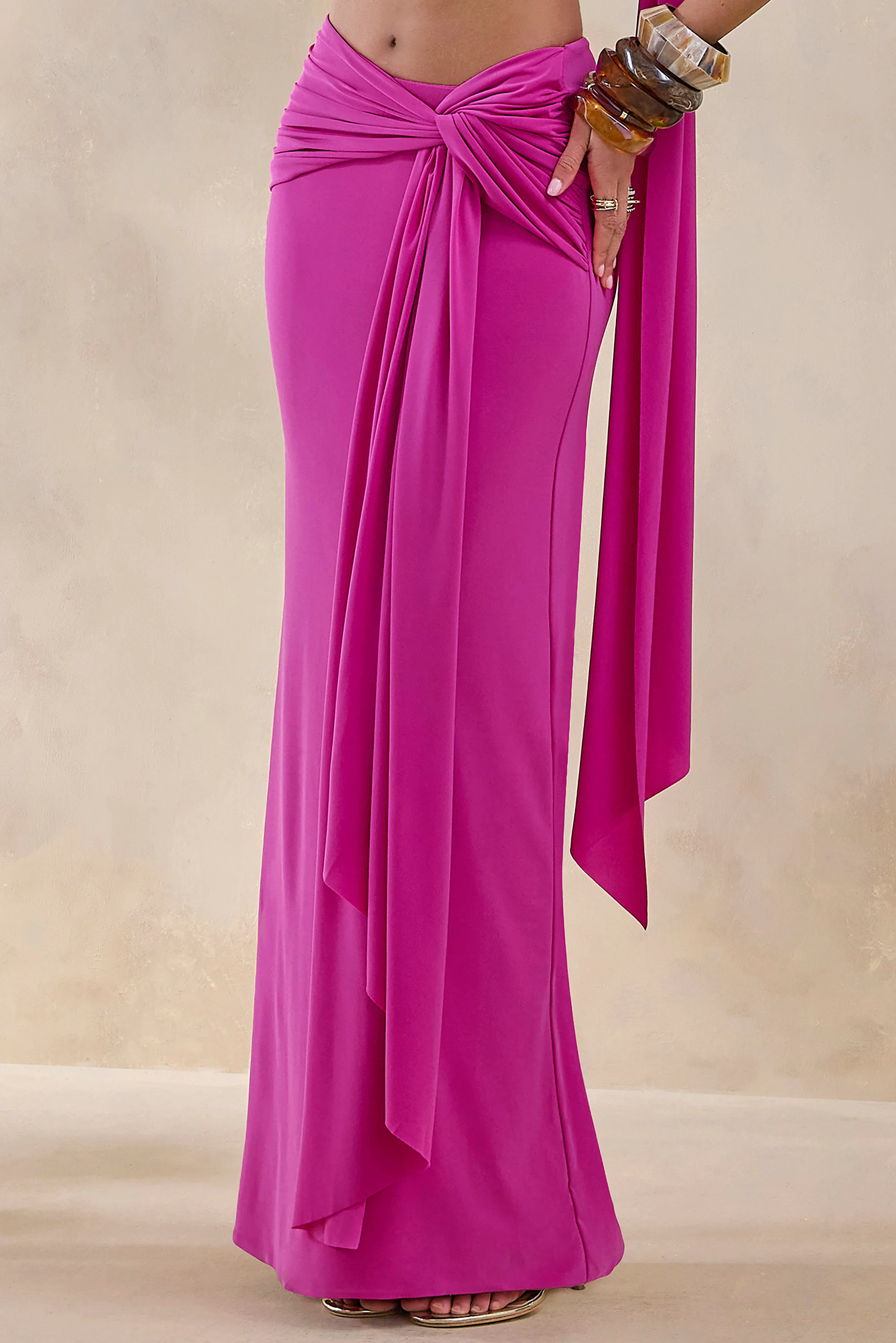 Azura | Hot Pink Wrap Maxi Skirt With Sash - Image 3