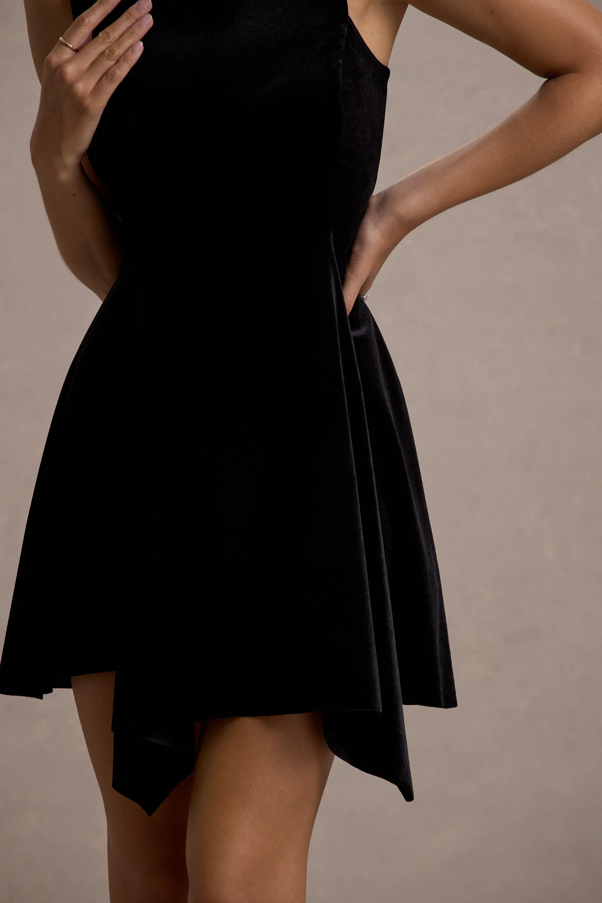 Baker | Black Velvet Draped-Hem Mini Dress - Image 6