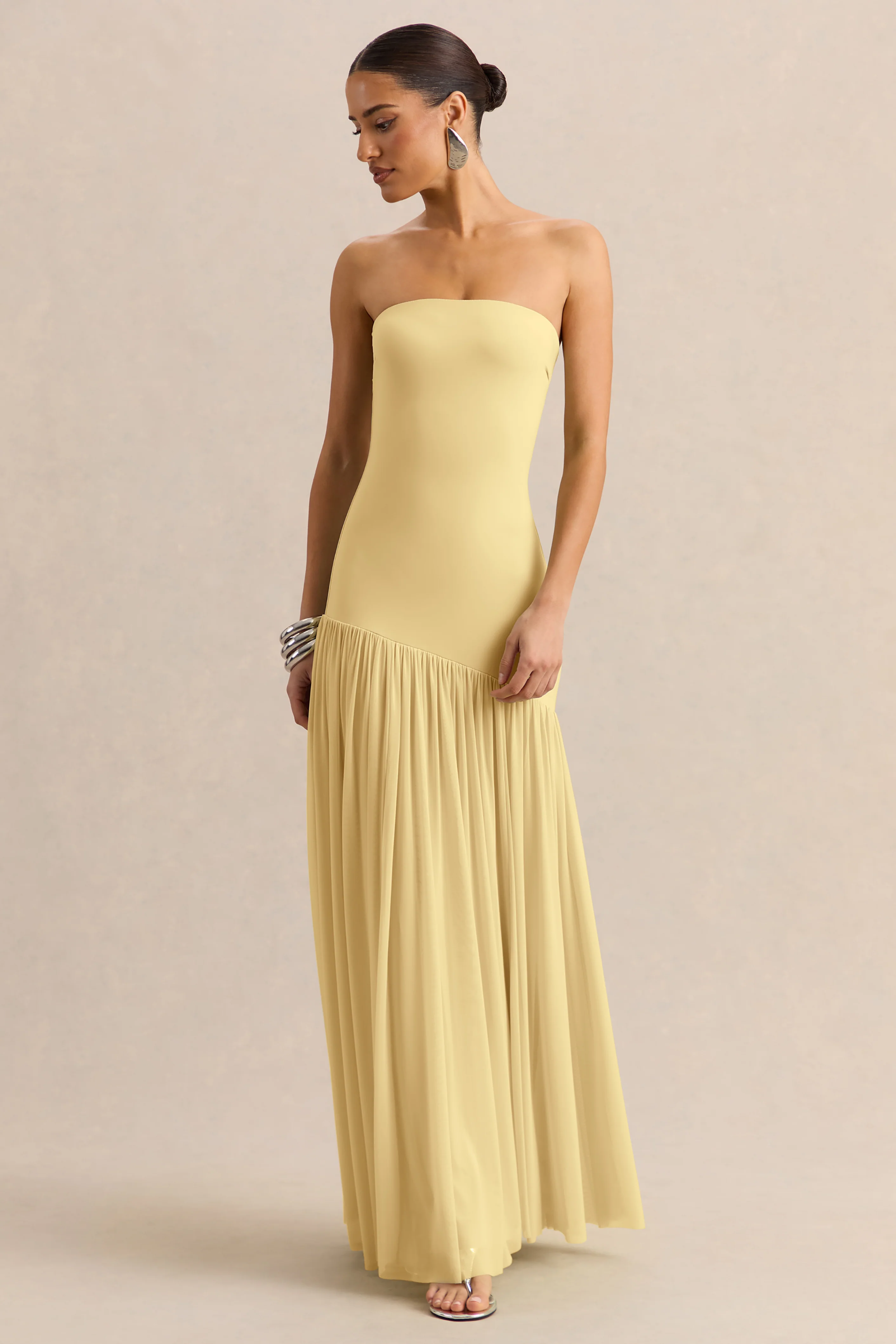 Bambi | Lemon Bandeau-Neck Maxi Dress With Scarf-Detail - Image 5