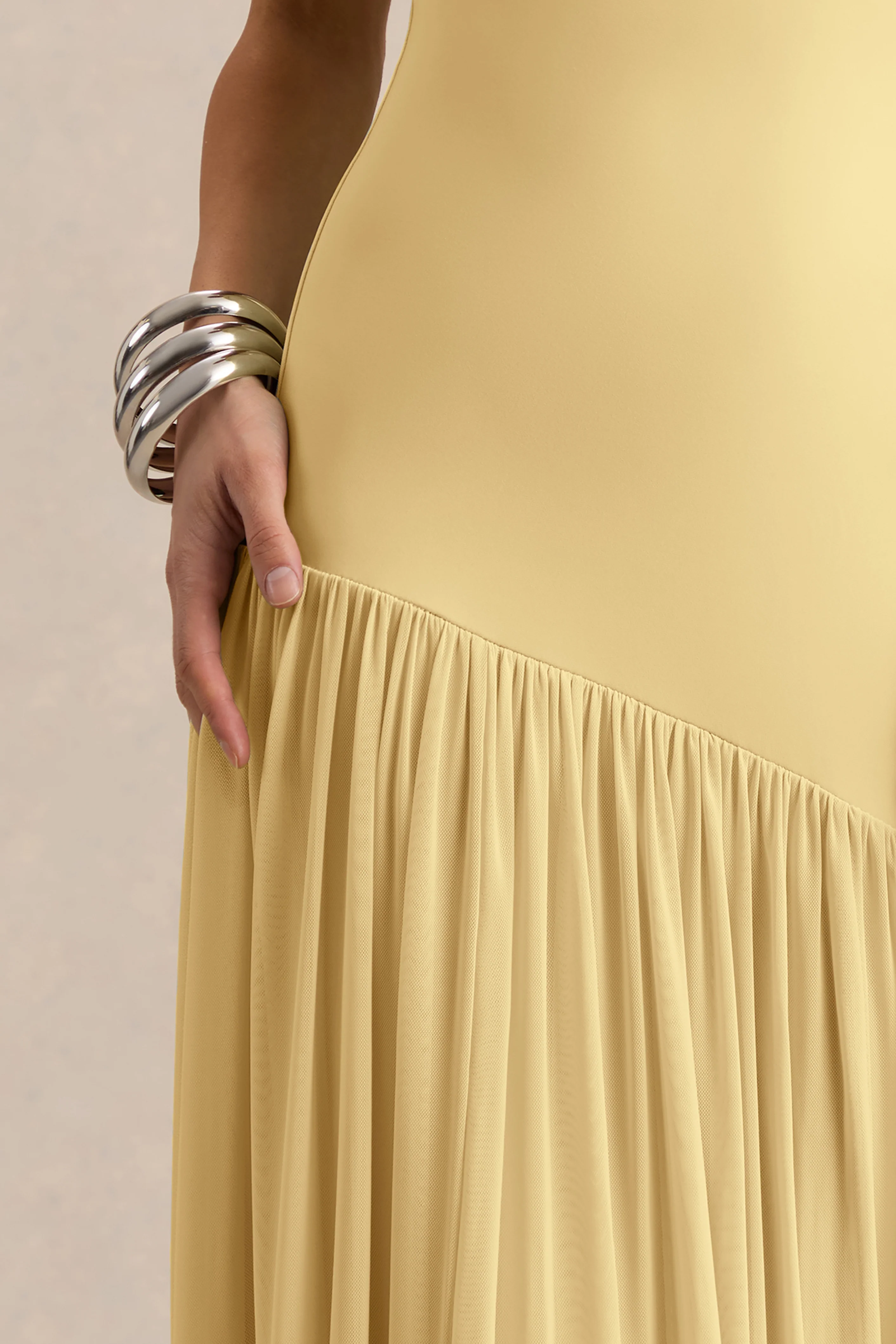 Bambi | Lemon Bandeau-Neck Maxi Dress With Scarf-Detail - Image 6