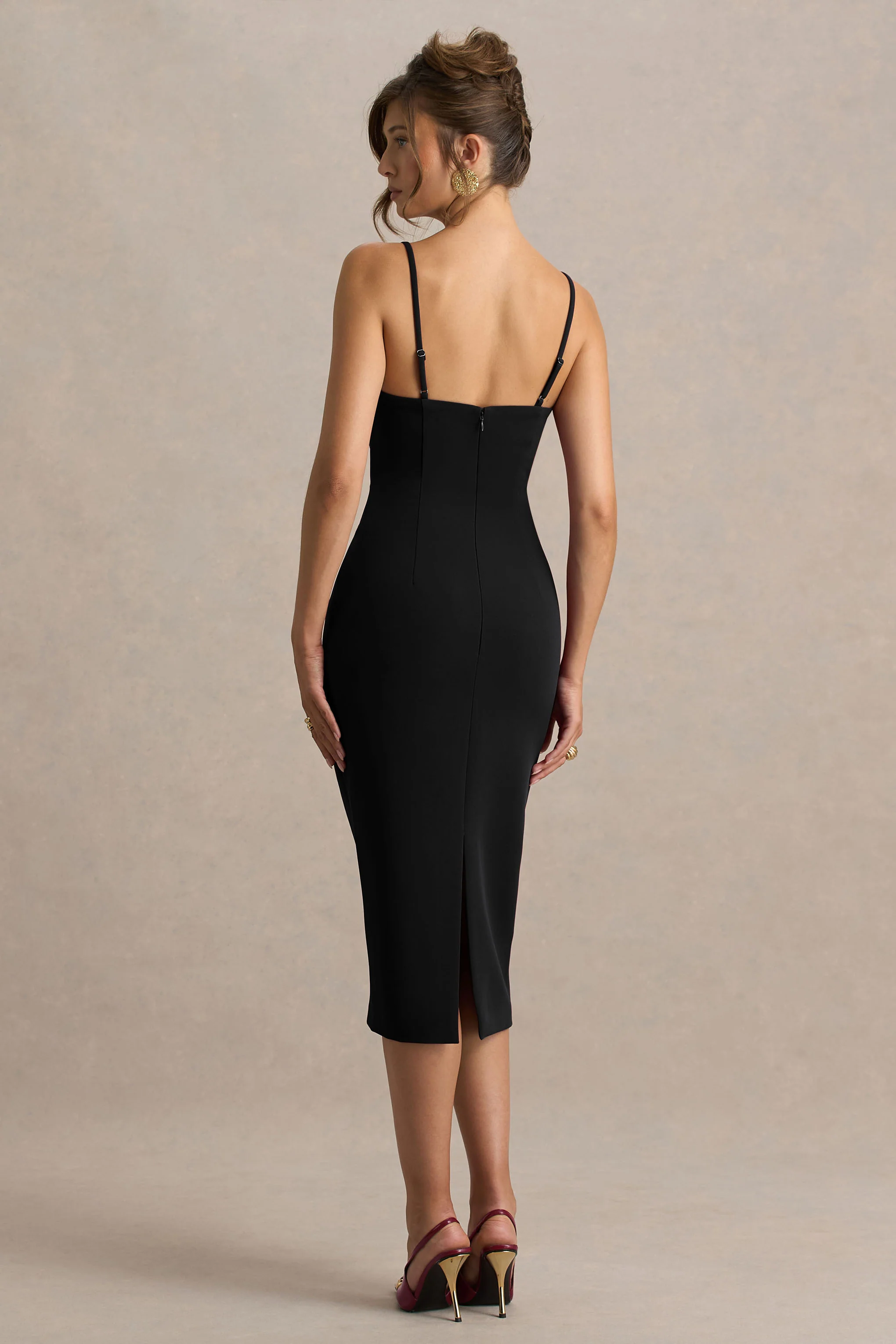 Baylor | Black Midi-Dress With Removable Cape-Detail - Image 6
